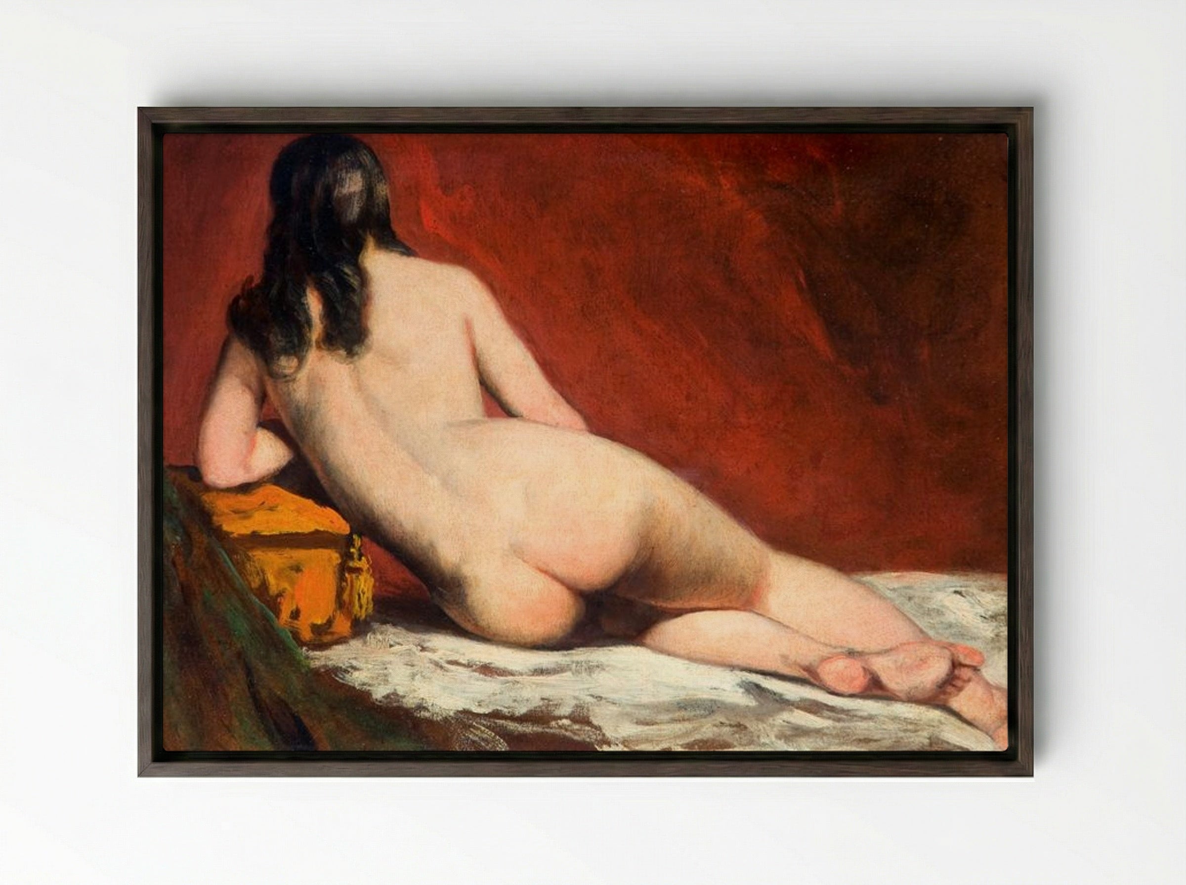 Nude Study of a Reclining Woman - William Etty - Framed Canvas Dark Wood