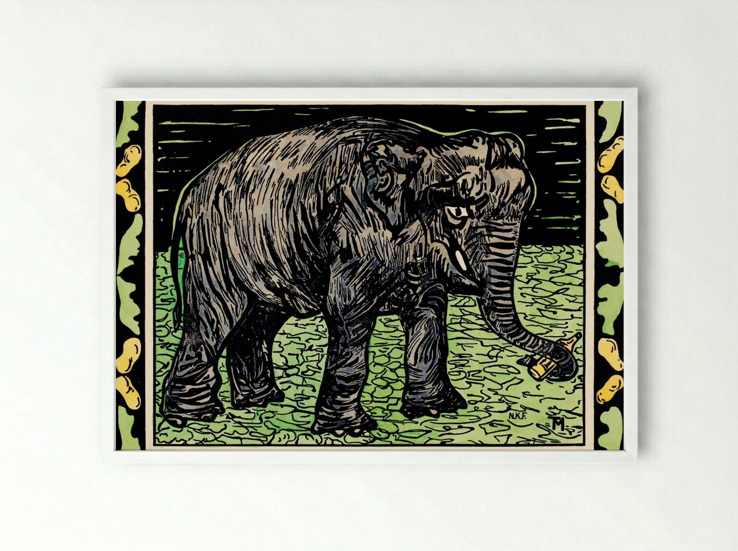 Olifant met fles (Elephant with Bottle) - Theo van Hoytema - Framed Print White