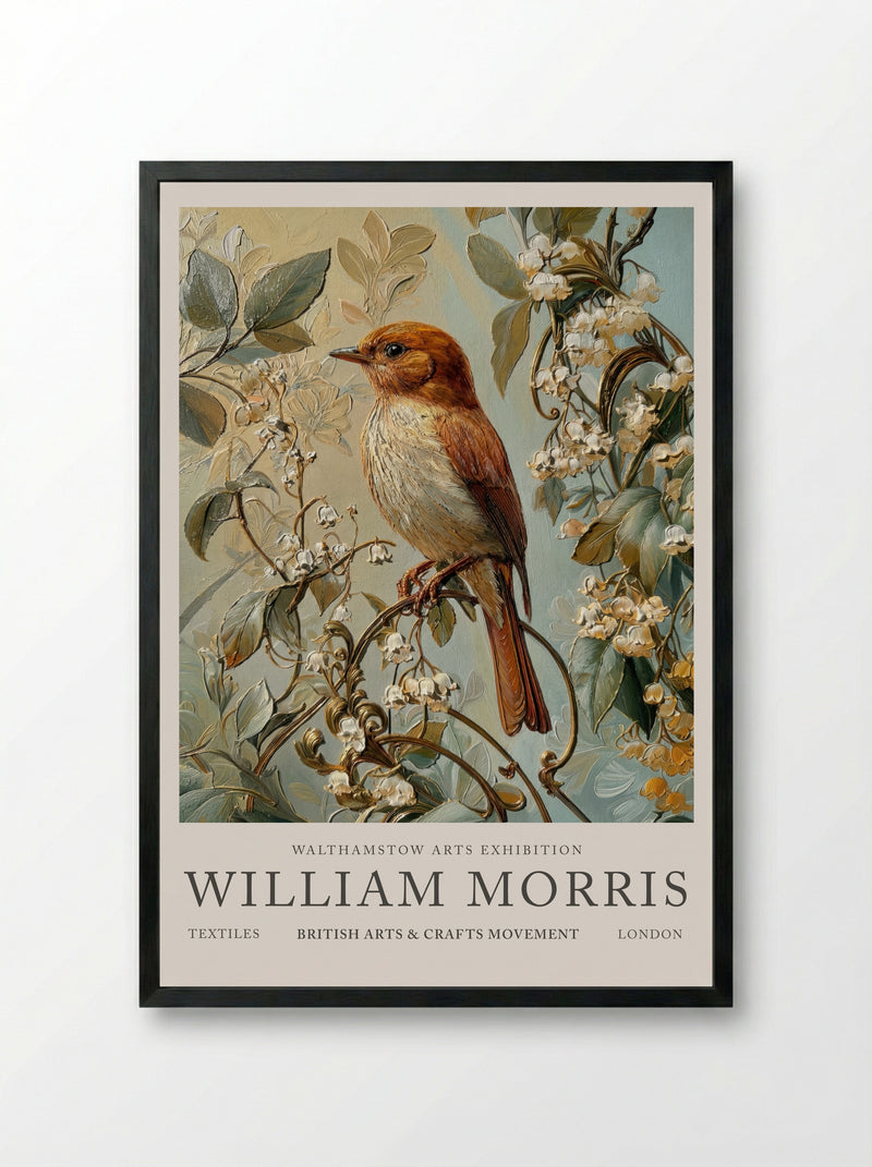 Nightingale Melody - William Morris - Framed Print Black