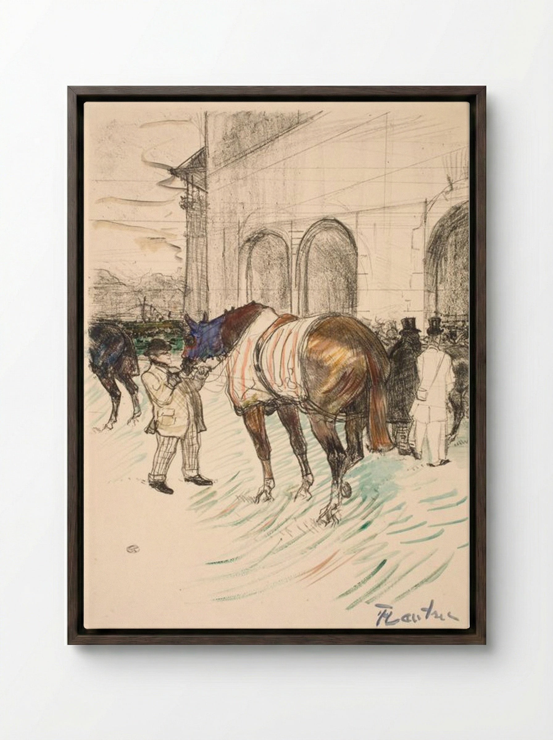 The Racetrack - Henri de Toulouse-Lautrec - Framed Canvas Dark Wood