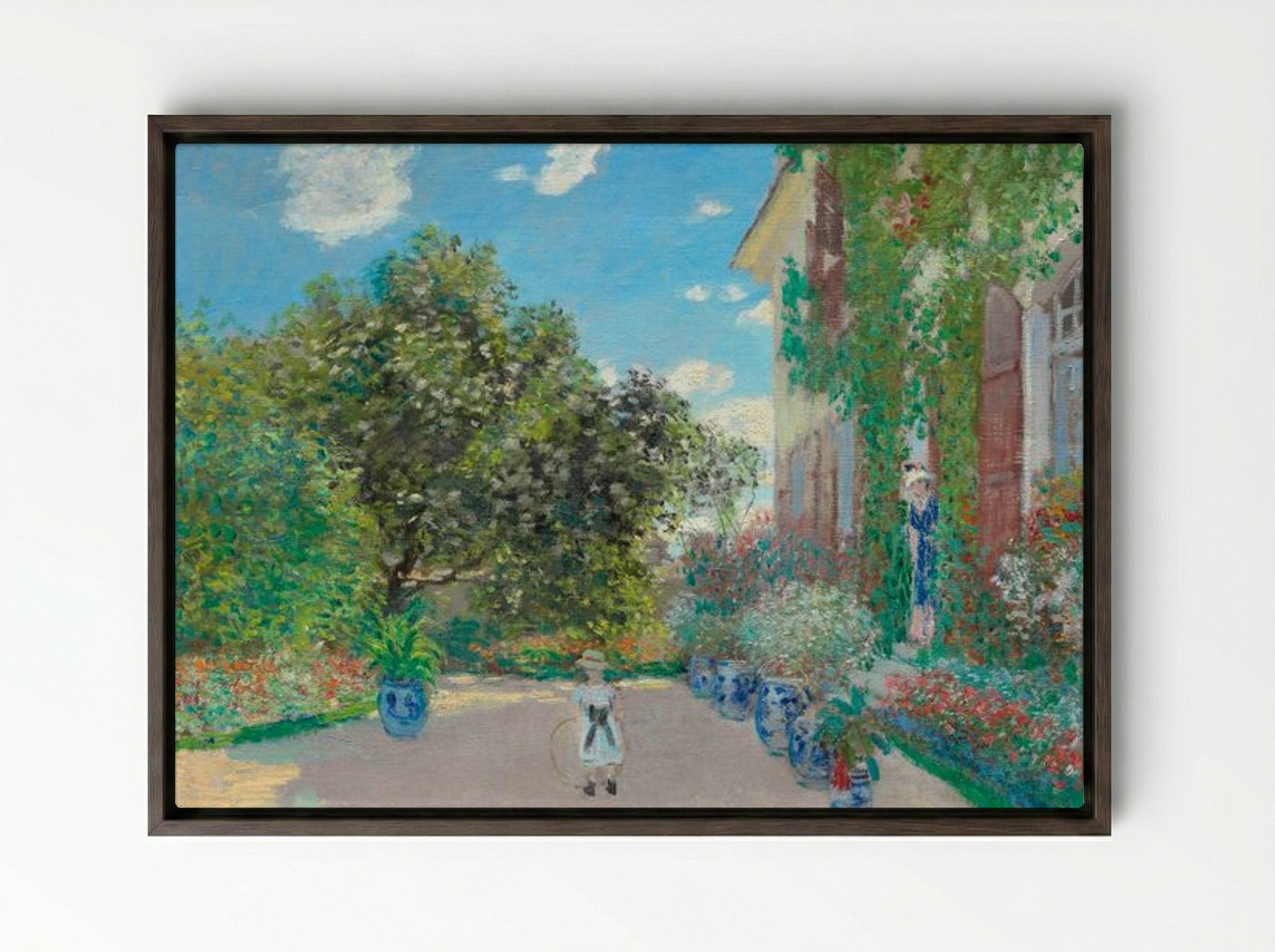 The Artist's House at Argenteuil - Claude Monet - Framed Canvas Dark Wood
