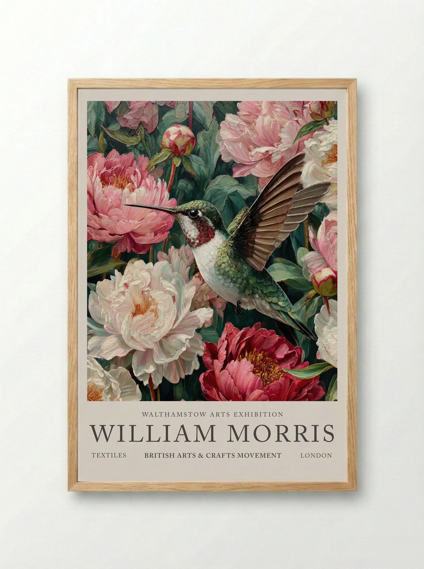 Peony Hummingbird Flight - William Morris - Framed Print Wood