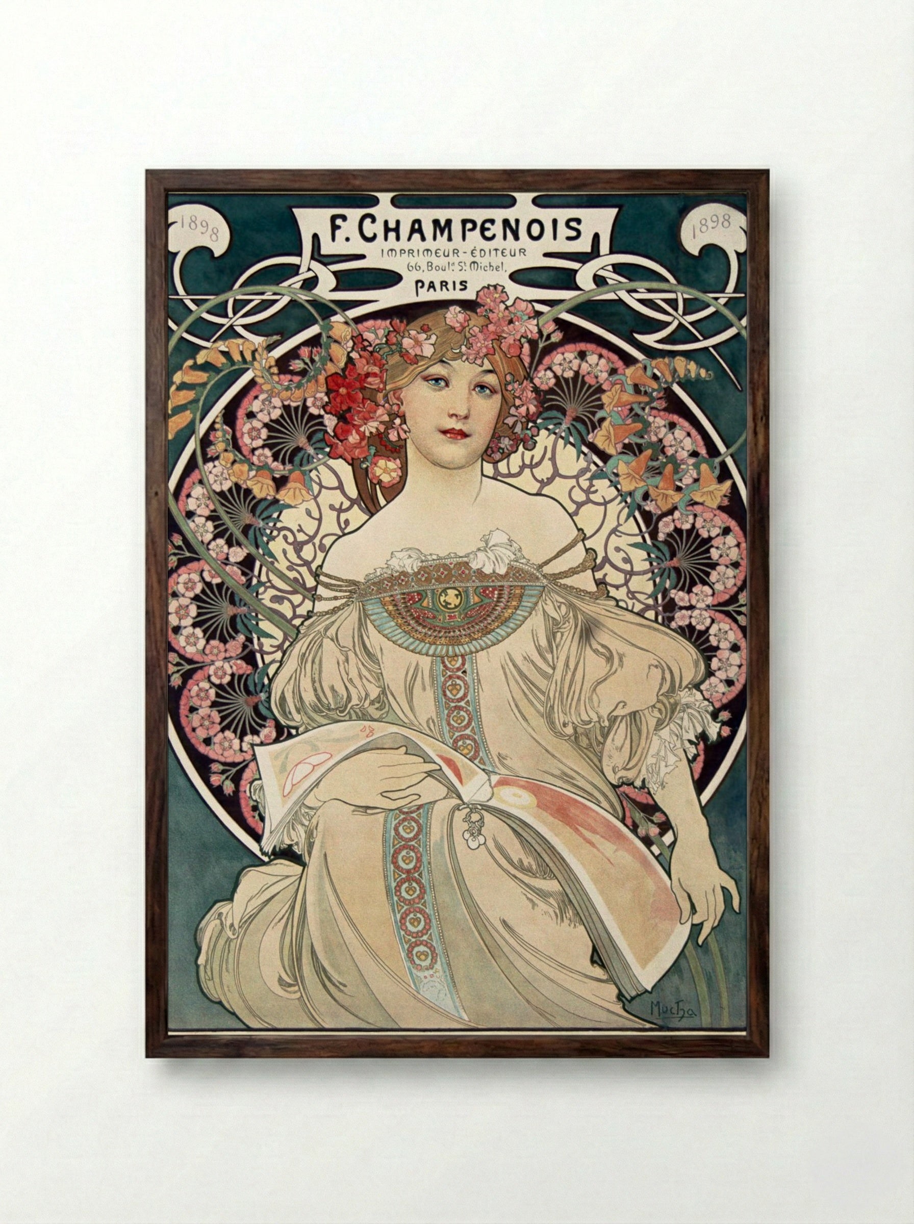 F. Champenois Imprimeur-Éditeur - Alphonse Mucha - Framed Print Dark Wood