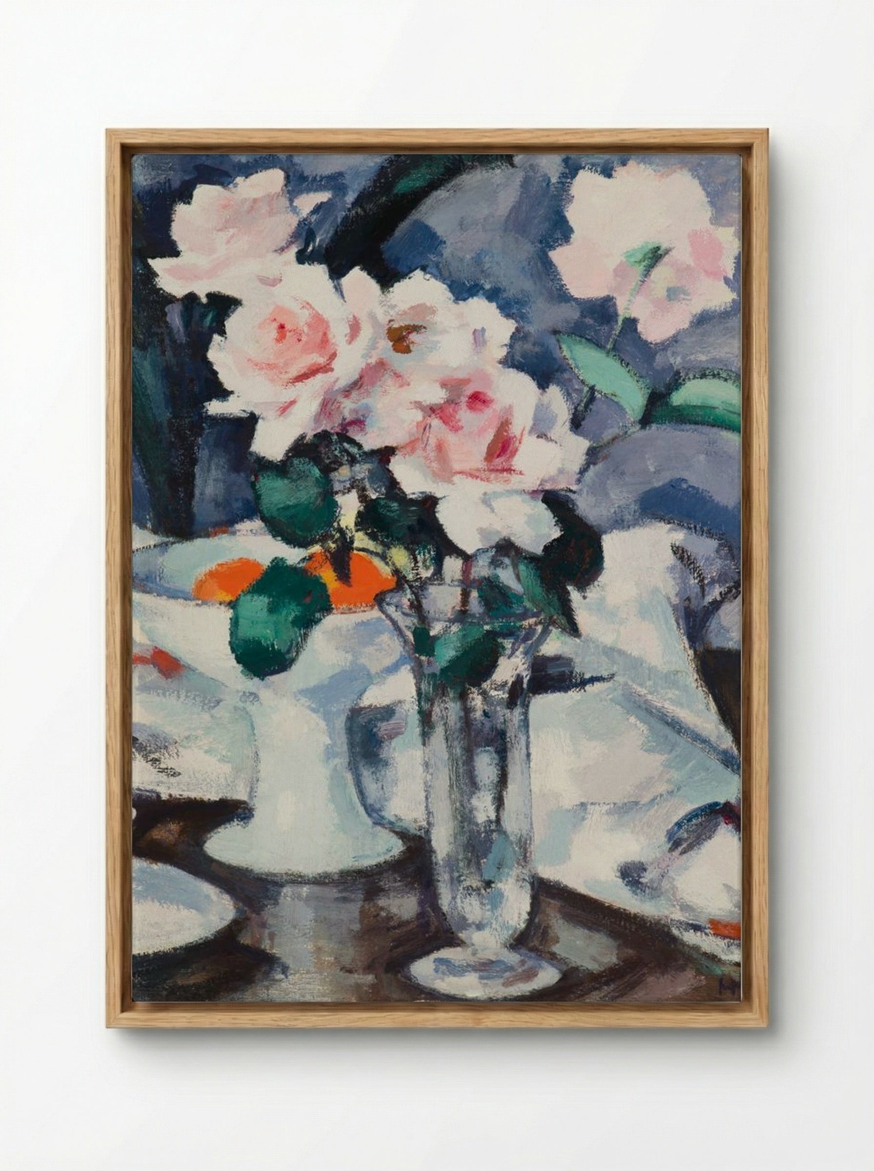 Pink Roses in a Glass Vase - Samuel John Peploe - Framed Canvas Wood