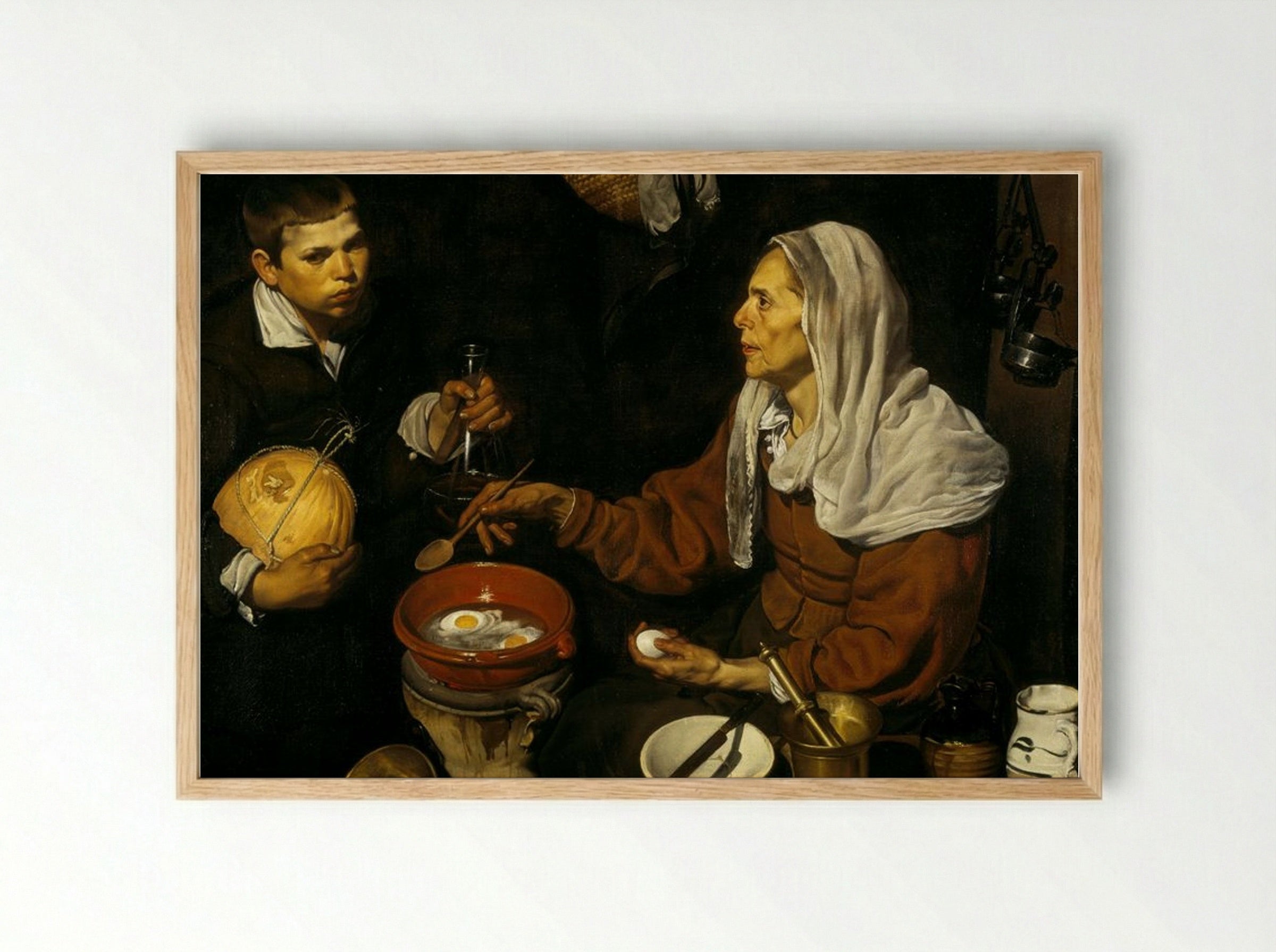 Vieja friendo huevos (Old Woman Frying Eggs) - Diego Velázquez - Framed Print Wood