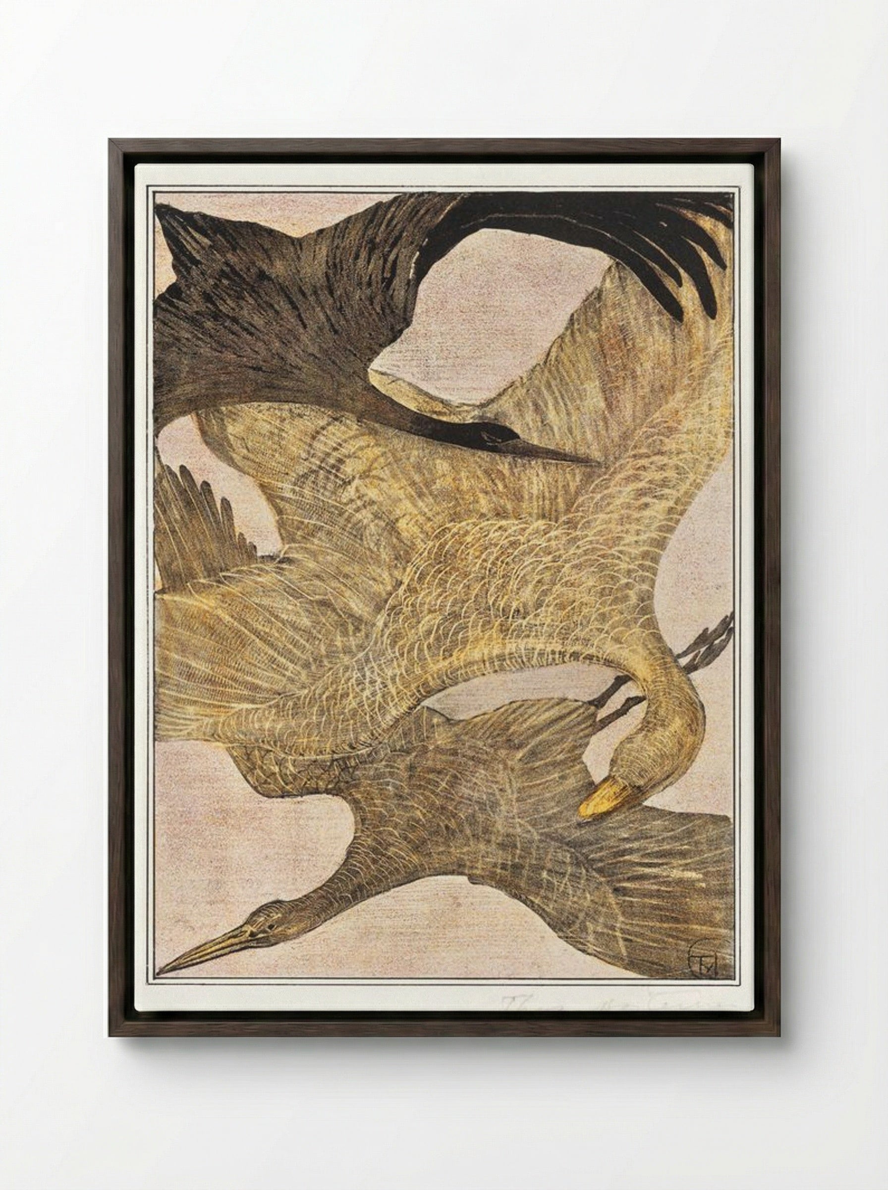 Drie vliegende vogels (Three Flying Birds) - Theo van Hoytema - Framed Canvas Dark Wood