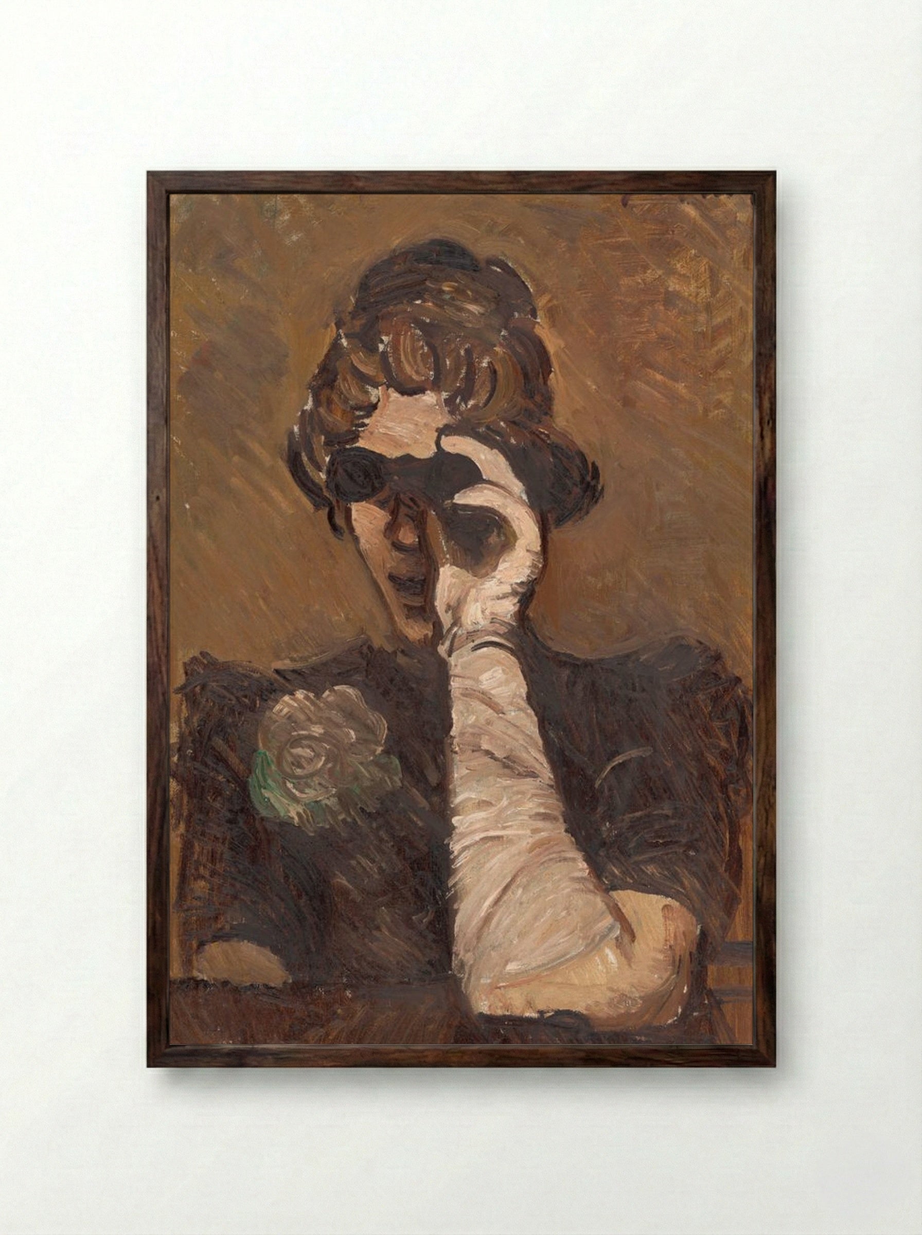 Lady with Opera Glasses - Cyprián Majerník - Framed Print Dark Wood