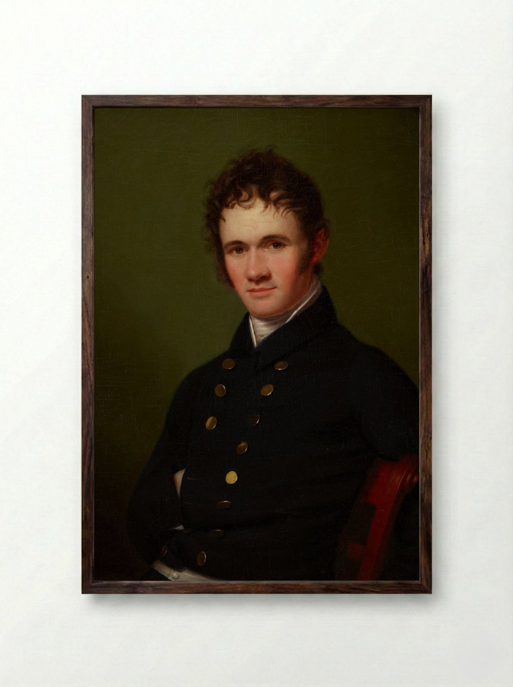 Portrait of a Man, Waist-Length, Seated - Fine Art Print - Framed Print Dark Wood