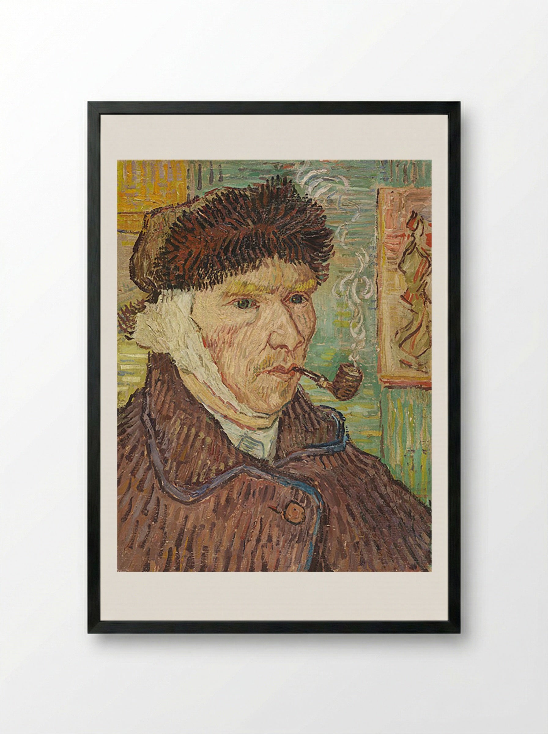Self-Portrait with Bandaged Ear and Pipe - Vincent van Gogh - Framed Print Black