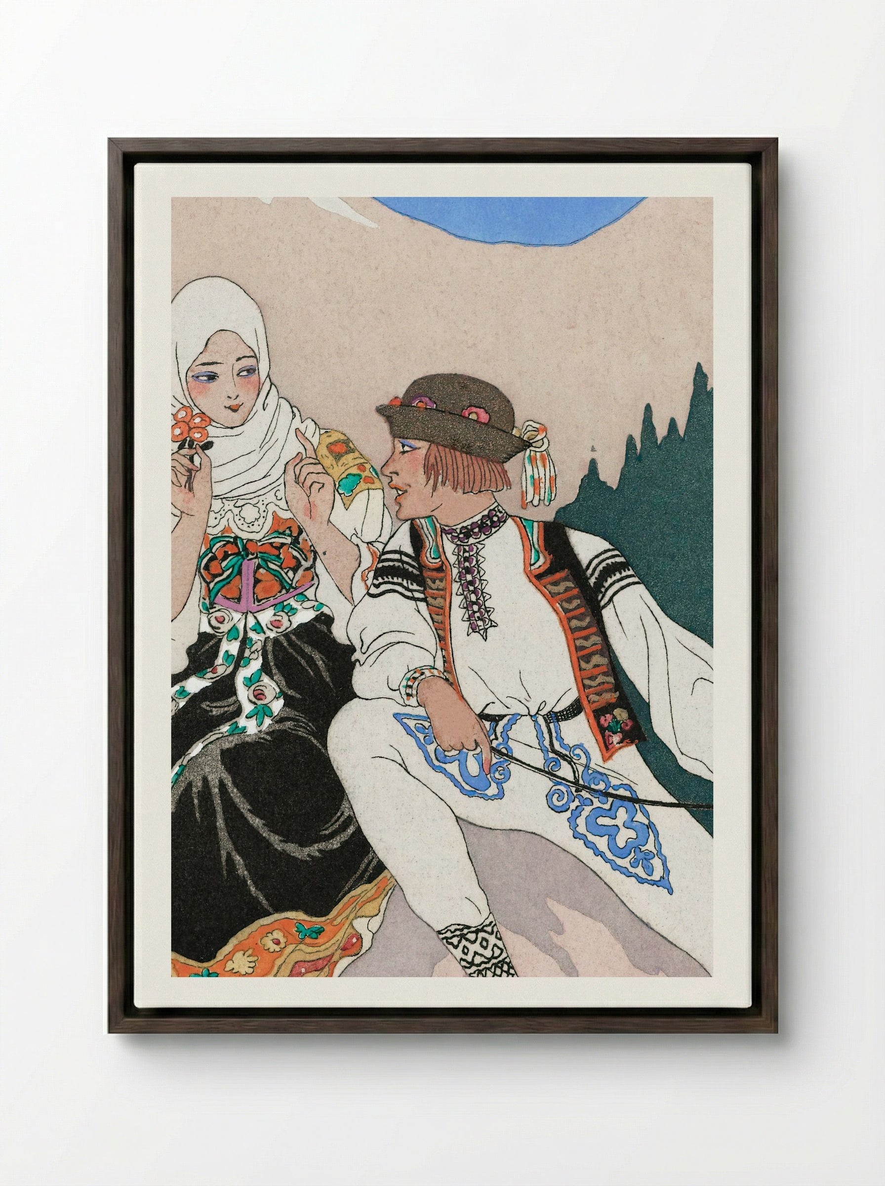 Le Langage des Fleurs - George Barbier - Framed Canvas Dark Wood
