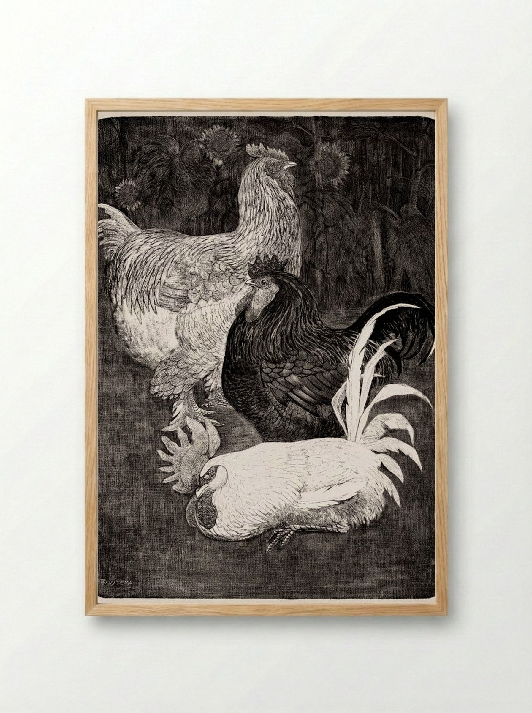 Drie Hanen (Three Roosters) - Theo van Hoytema - Framed Print Wood