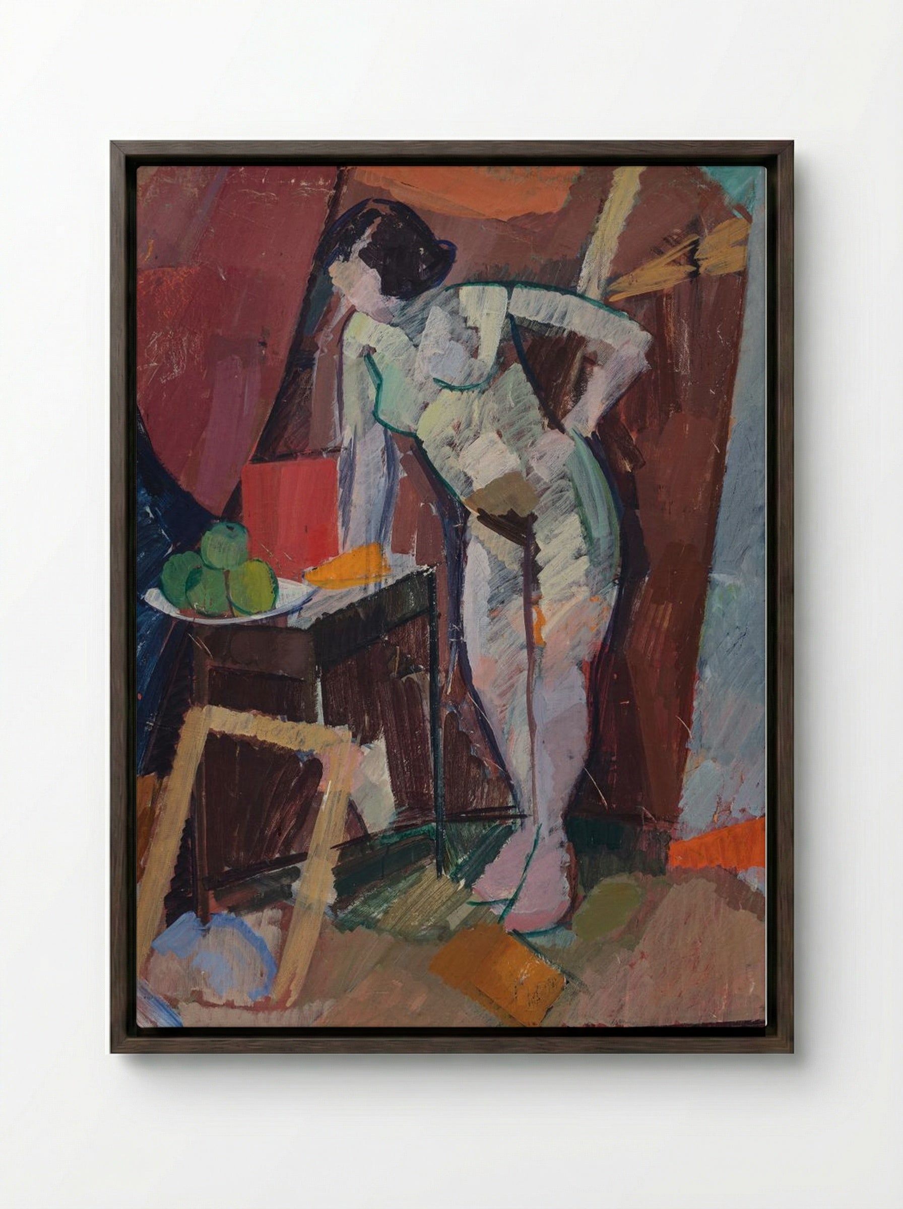 Standing Female Nude - Edvard Weie - Framed Canvas Dark Wood