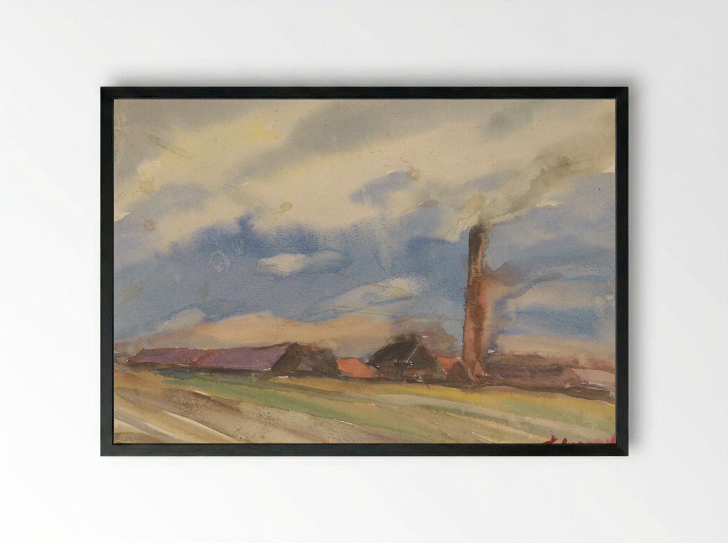 Brown Village, View from the Fields - Zolo Palugyay - Framed Print Black