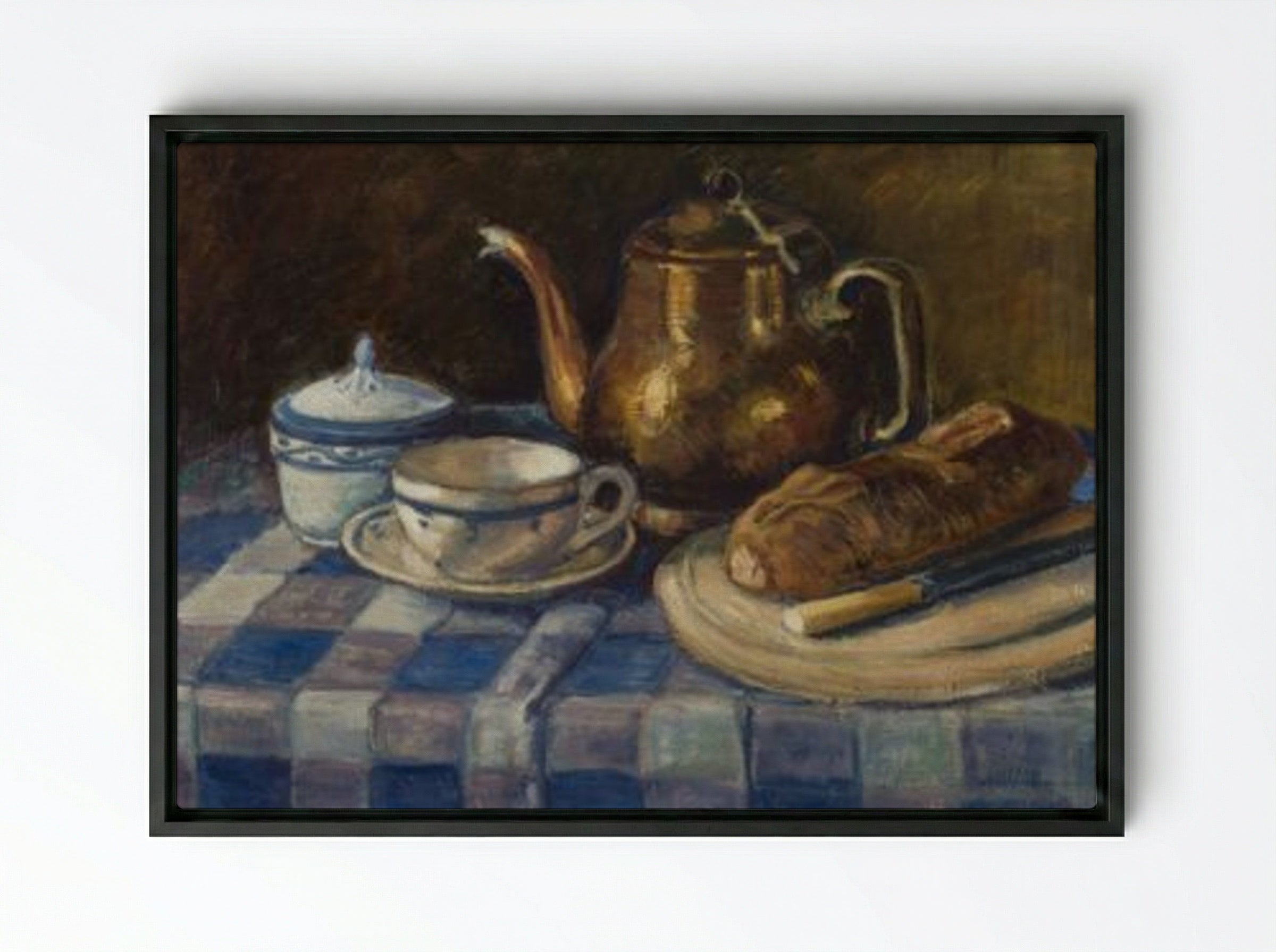 Still Life with Teapot and Bread - Alfred William Finch - Framed Canvas Black