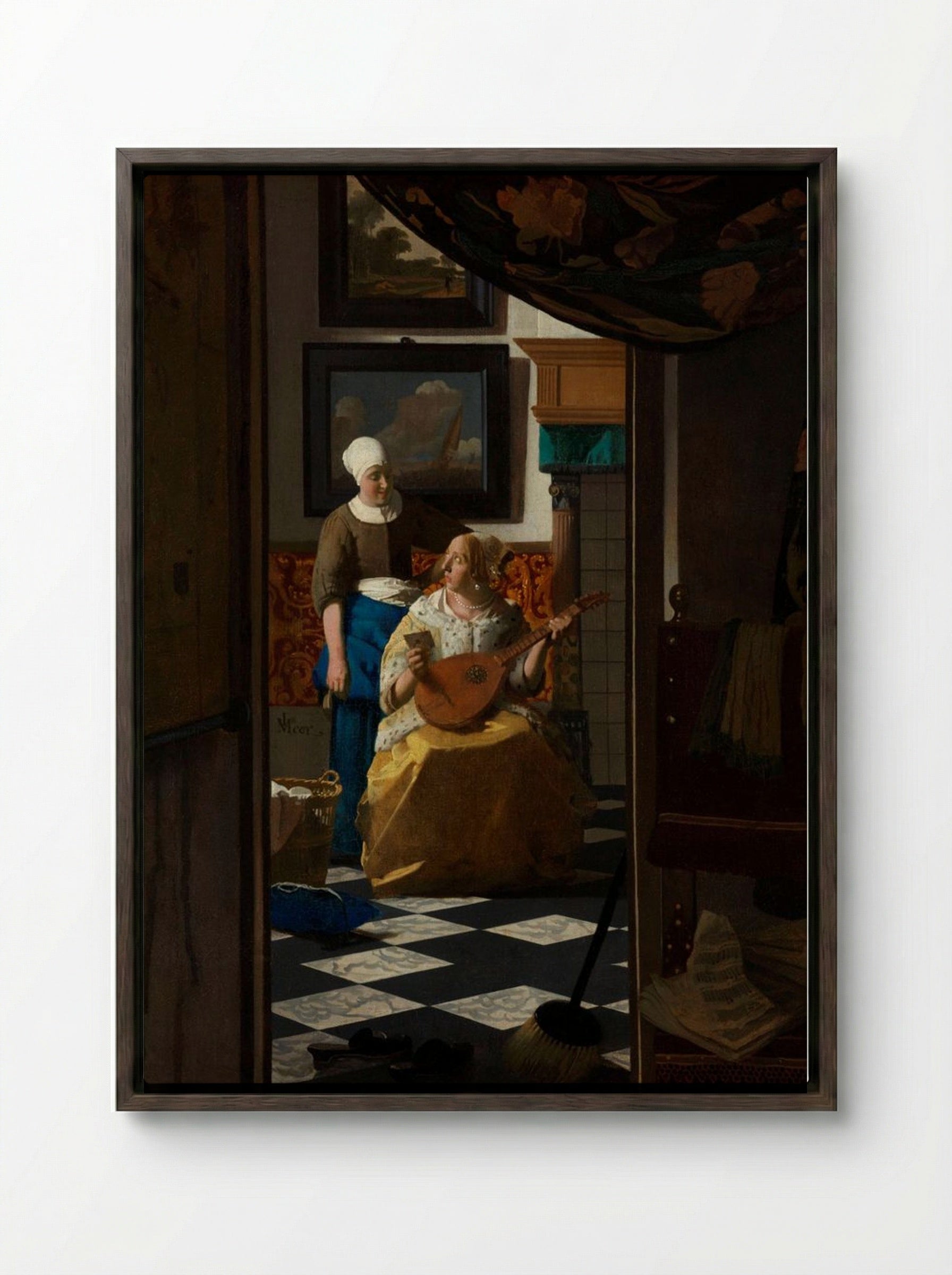 The Love Letter - Johannes Vermeer - Framed Canvas Dark Wood