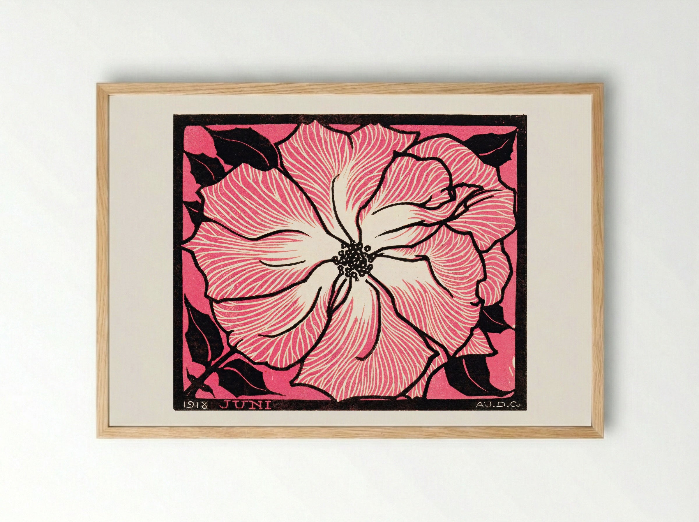 June (Floral Woodcut) - Julie de Graag - Framed Print Wood