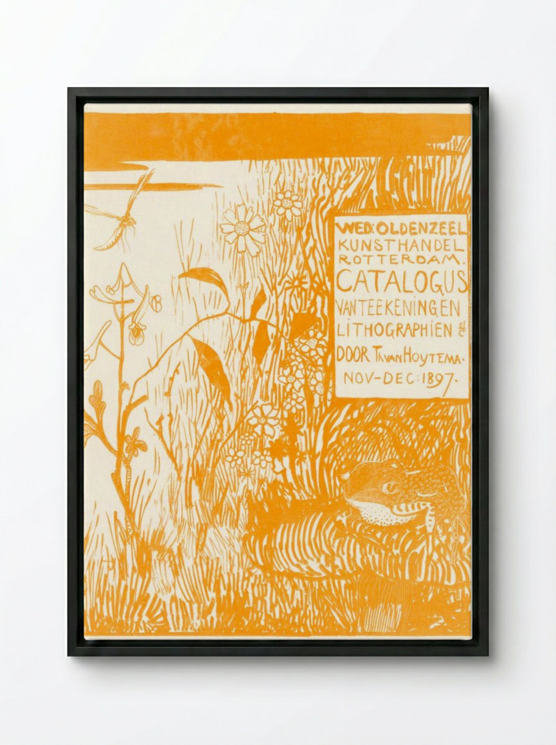 Catalogus Omslag met Pad en Libelle (Catalogue Cover with Frog and Dragonfly) - Theo van Hoytema - Framed Canvas Black