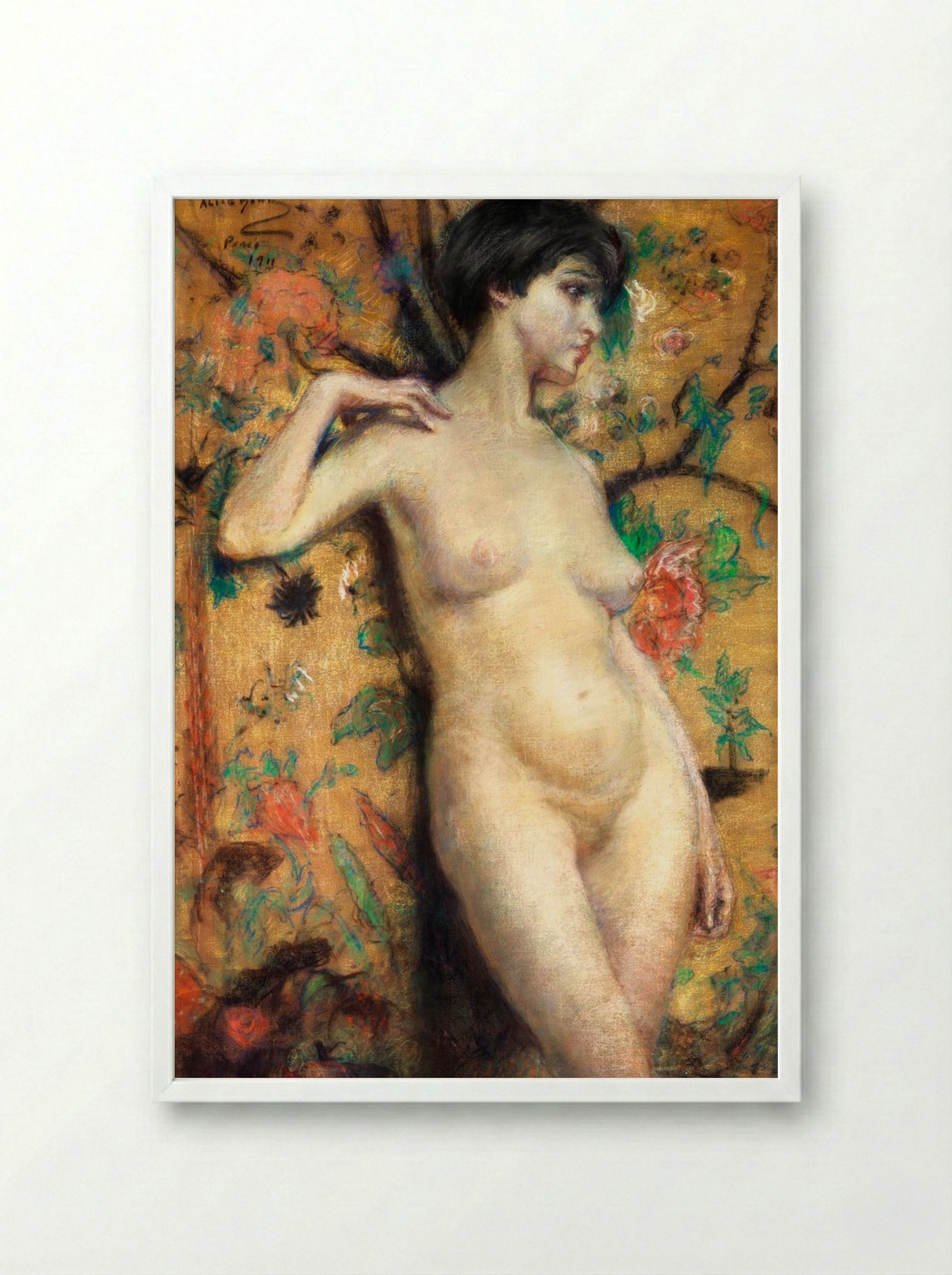 Nude against Screen - Alice Pike Barney - Framed Print White
