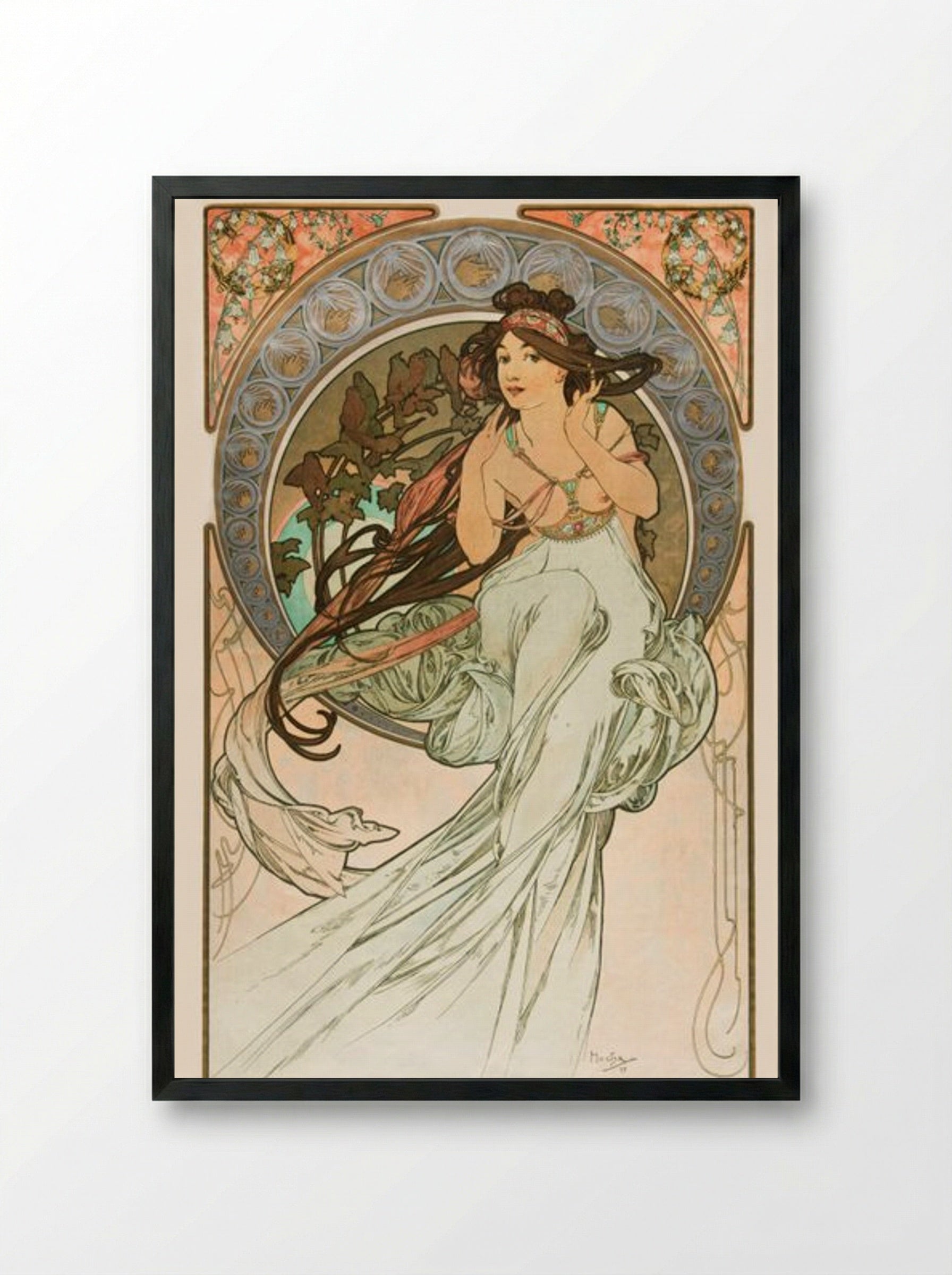 Music, from 'Les Arts' - Alphonse Mucha - Framed Print Black
