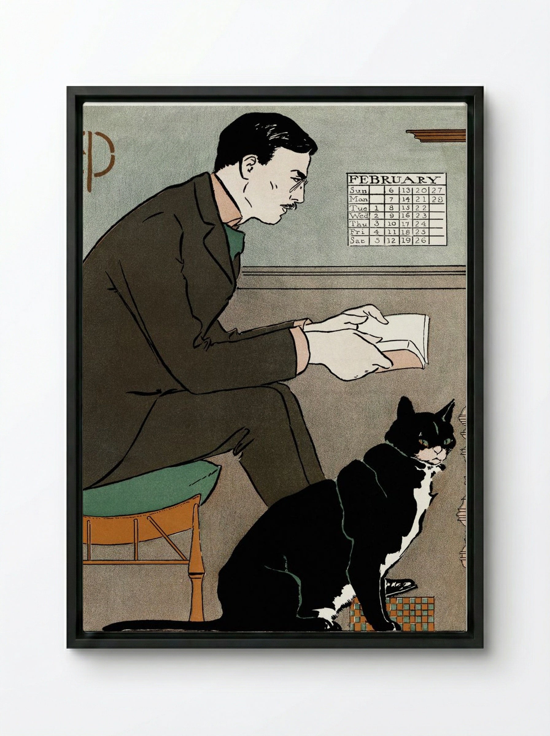 Self-Portrait - Edward Penfield - Framed Canvas Black