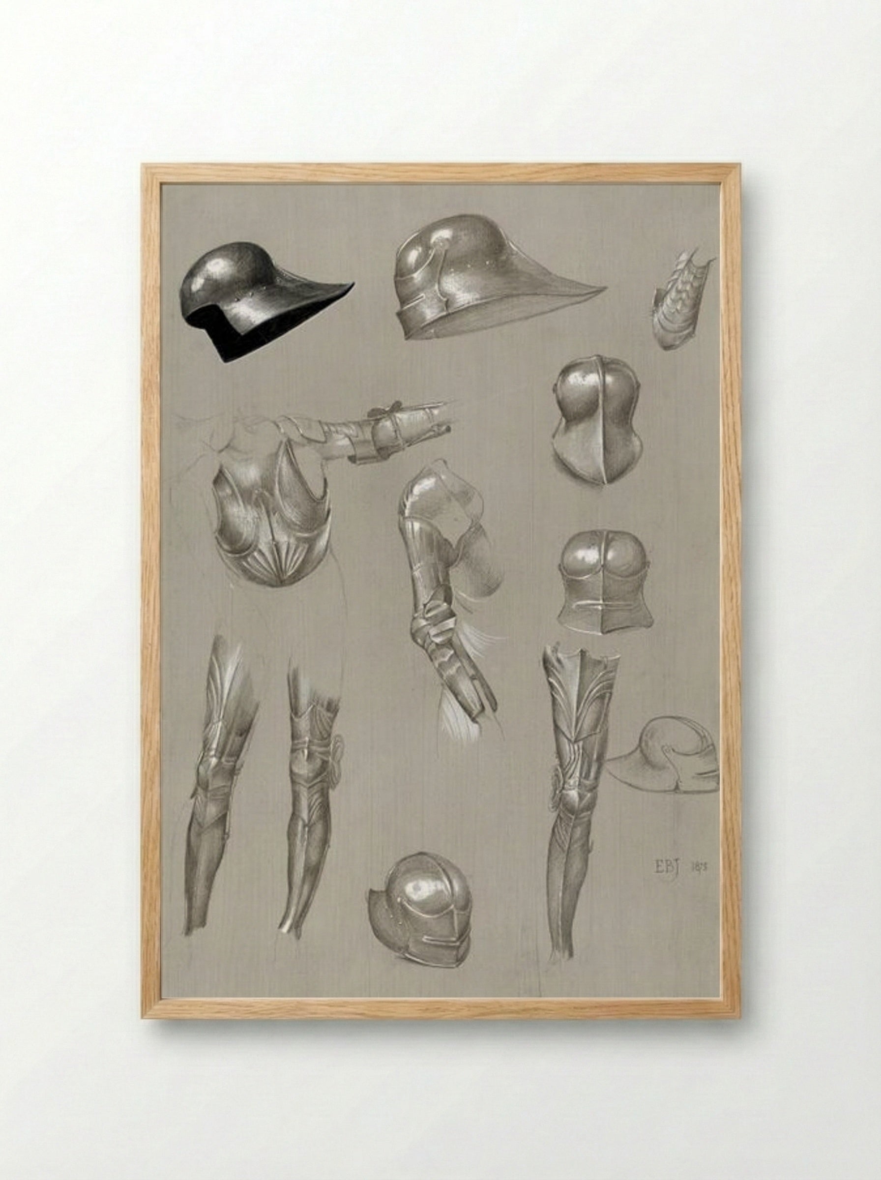 Studies of a Suit of Armour - Edward Burne-Jones - Framed Print Wood