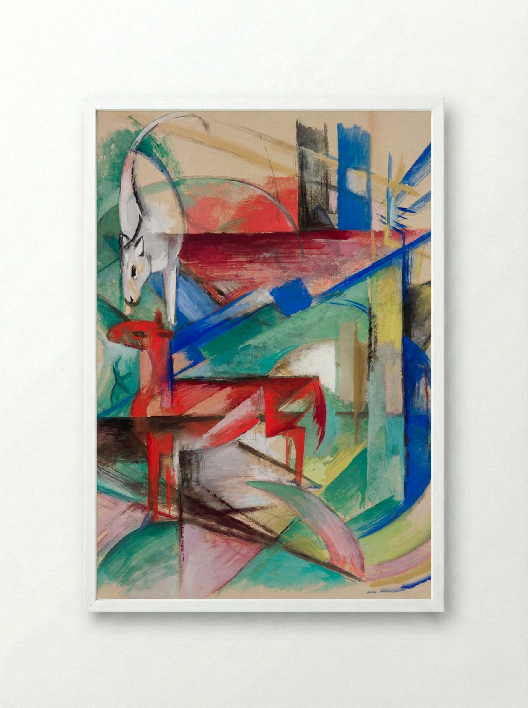 Landscape with Animals - Franz Marc - Framed Print White