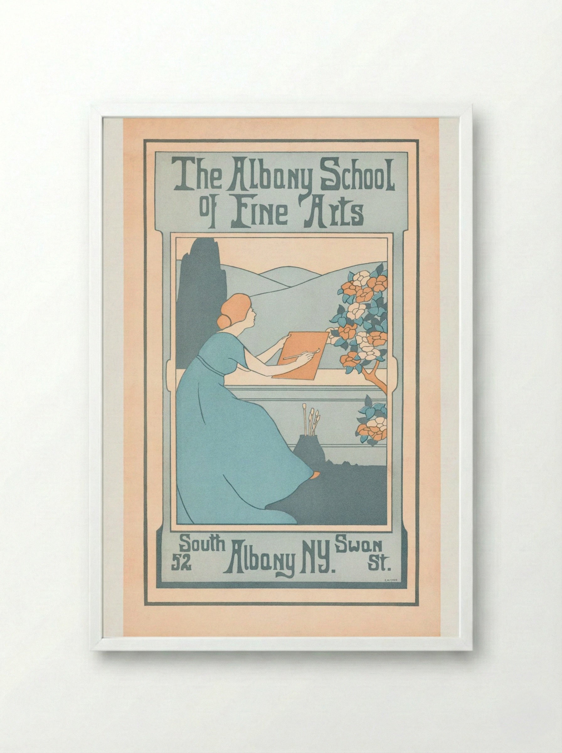 The Albany School of Fine Arts, 52 South Swan St., Albany, NY - E.M. Enos - Framed Print White