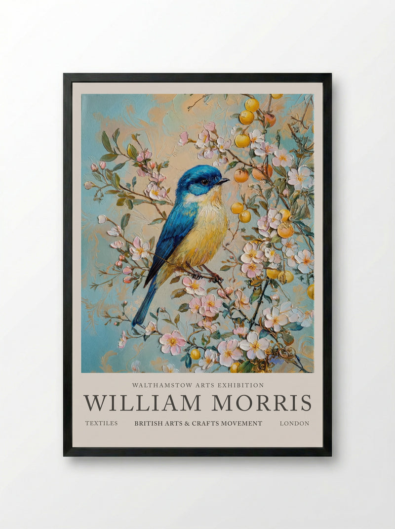 Blue Tit Beauty - William Morris - Framed Print Black
