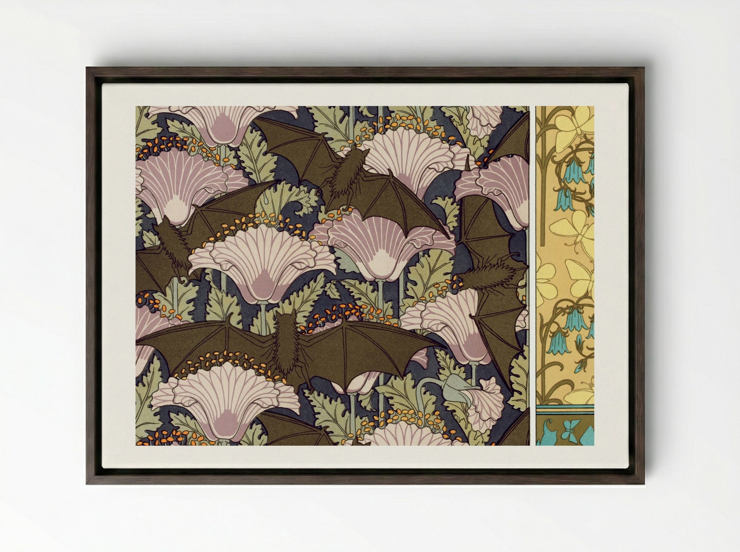 Chauves-souris et Pavots; Papillons et Campanules - Maurice Pillard Verneuil - Framed Canvas Dark Wood