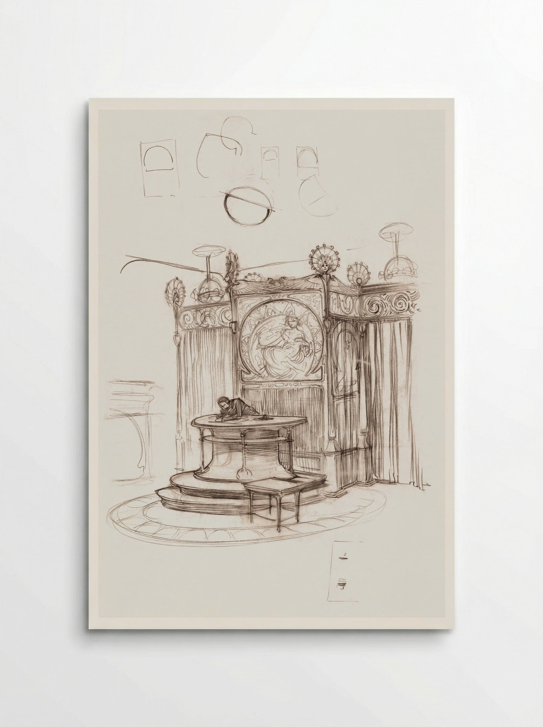 Sketch of an Office Interior - Alphonse Mucha - Poster