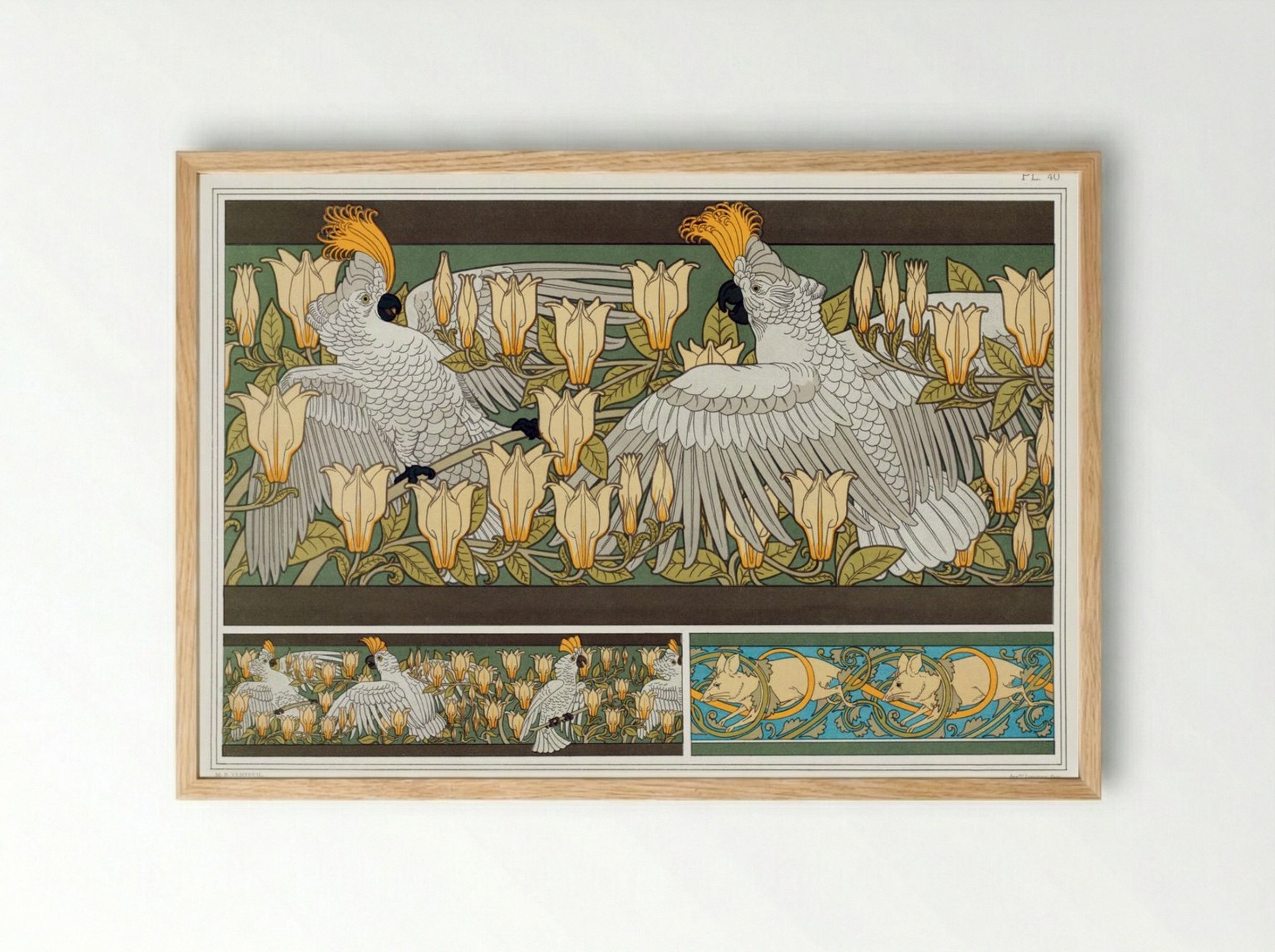 Cacatoès et Magnolia, Bordure; Souris Blanches - Maurice Pillard Verneuil - Framed Print Wood