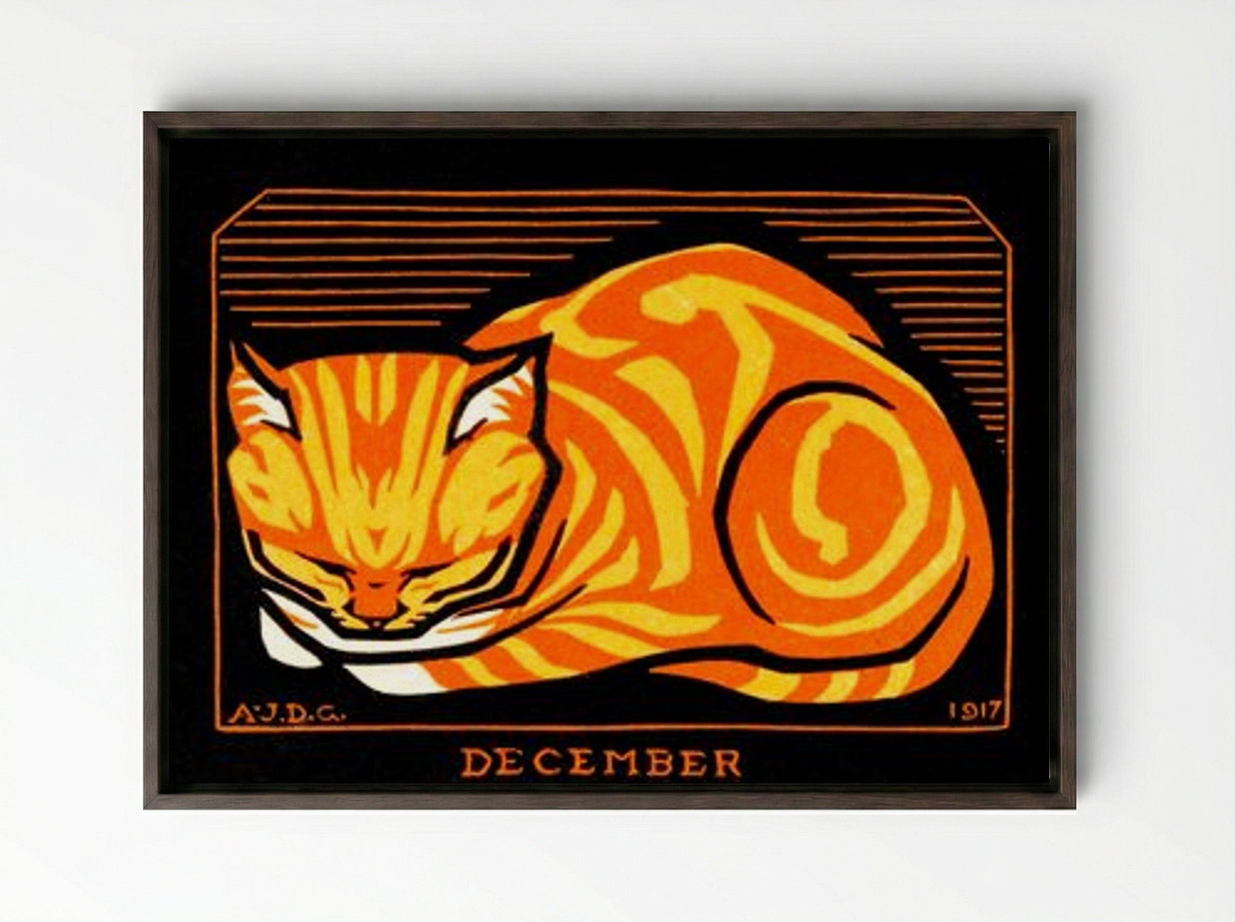 December Cat - Julie de Graag - Framed Canvas Dark Wood