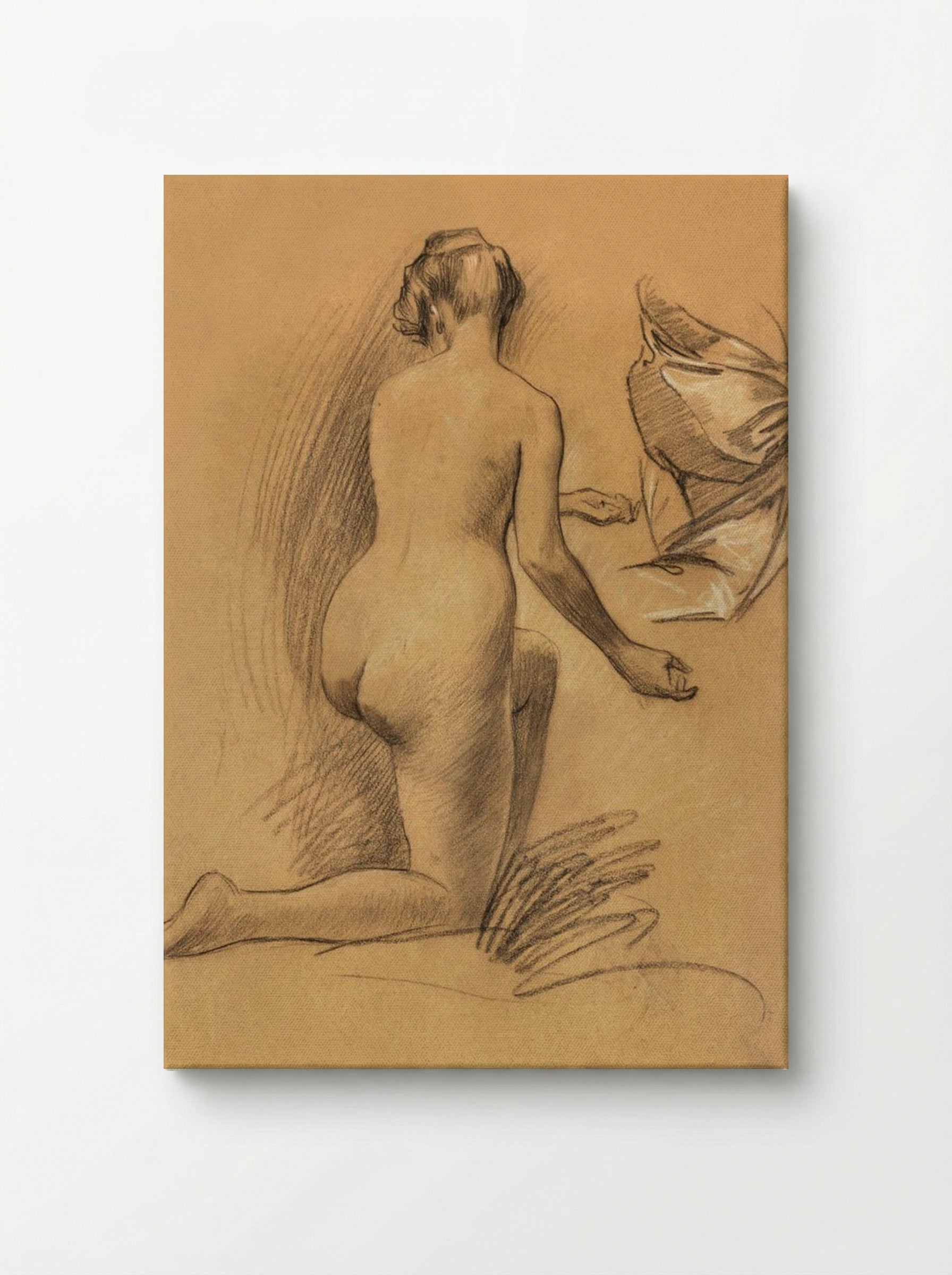 Study of Kneeling Nude Figure - Louis Schaettle - Canvas