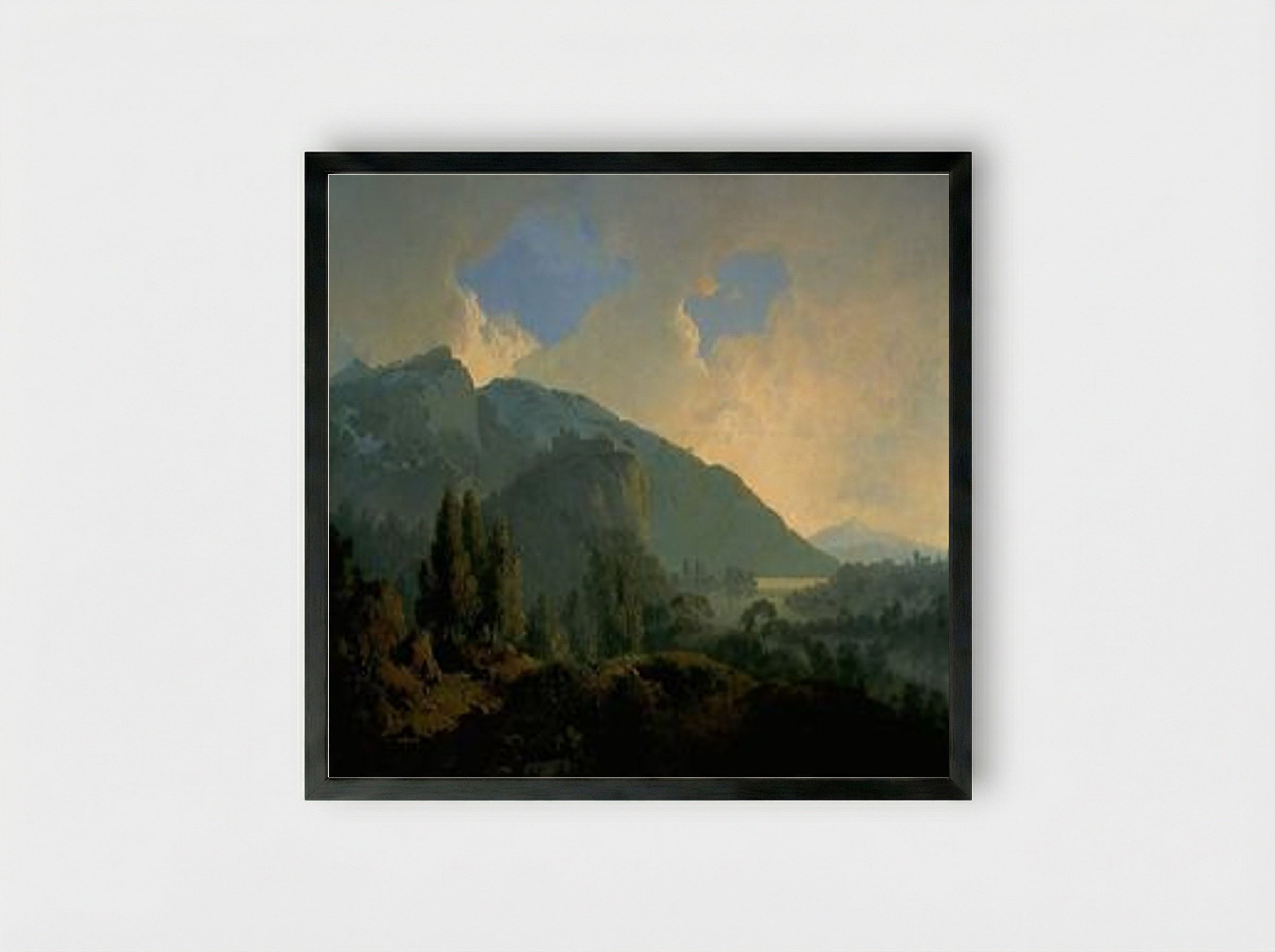 An Italian Landscape with Mountains and a River - Joseph Wright - Framed Print Black