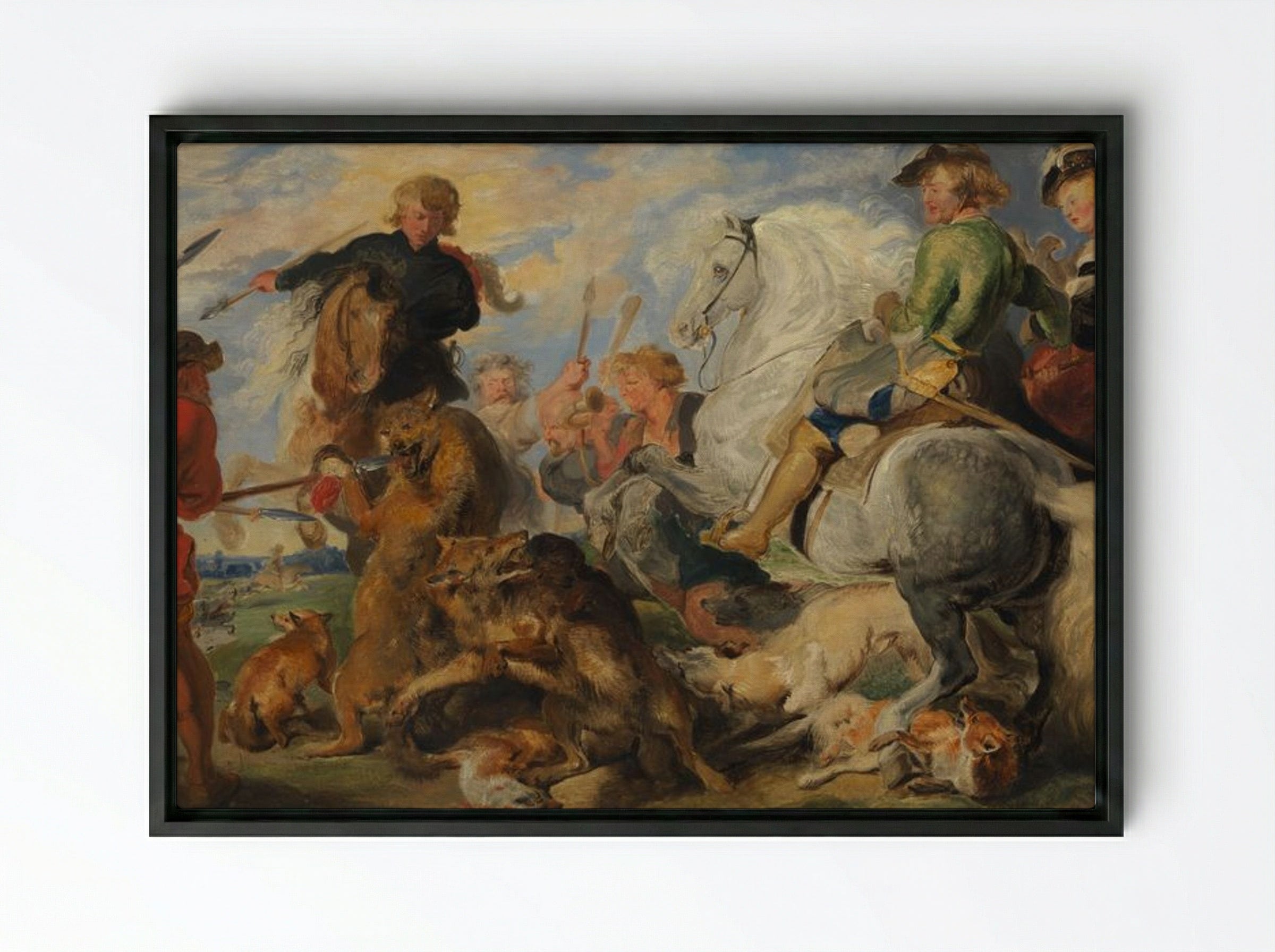 Copy after Rubens's Wolf and Fox Hunt - Peter Paul Rubens - Framed Canvas Black