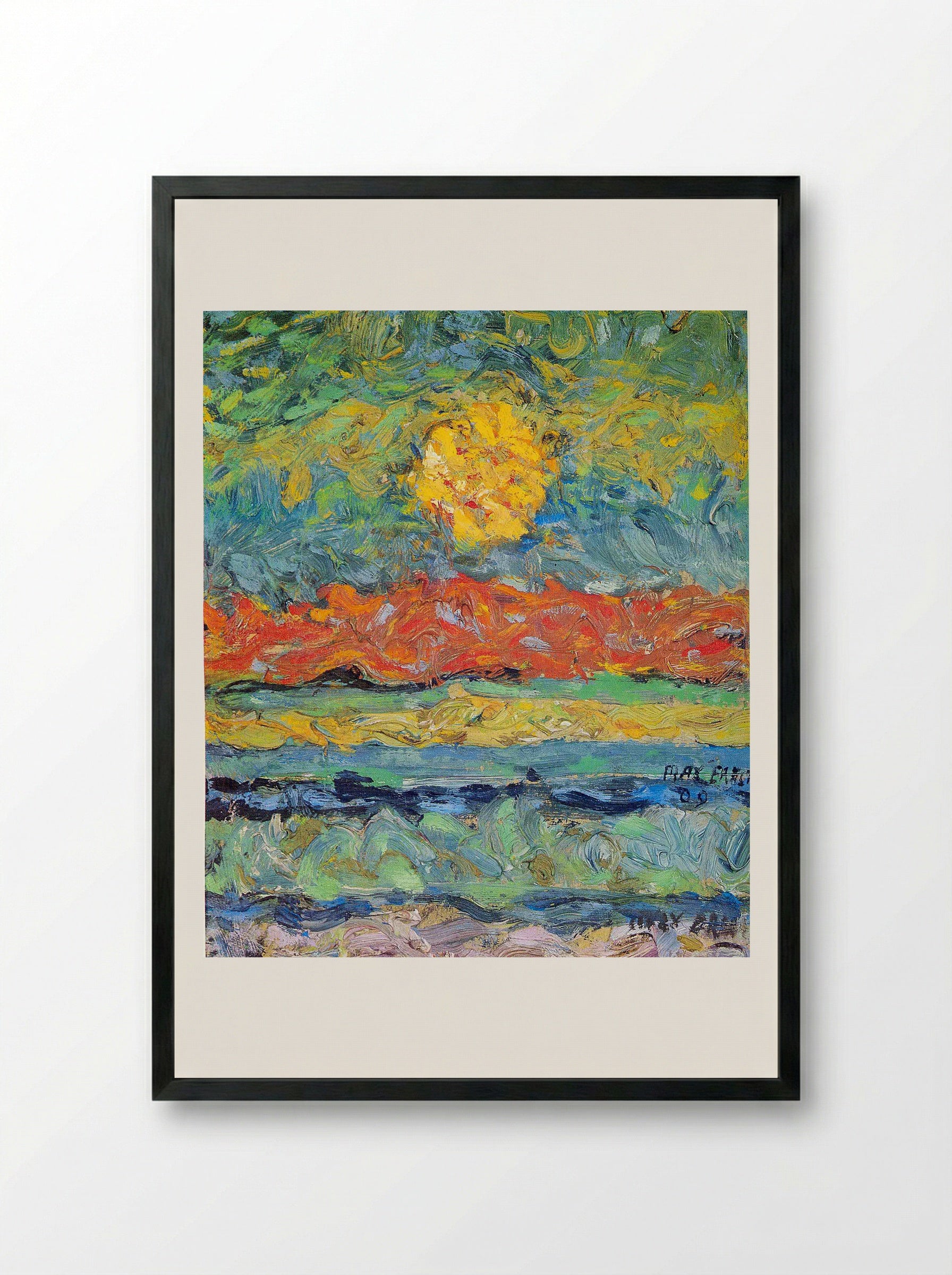 Landscape with Sun - Max Fahrenkrug - Framed Print Black