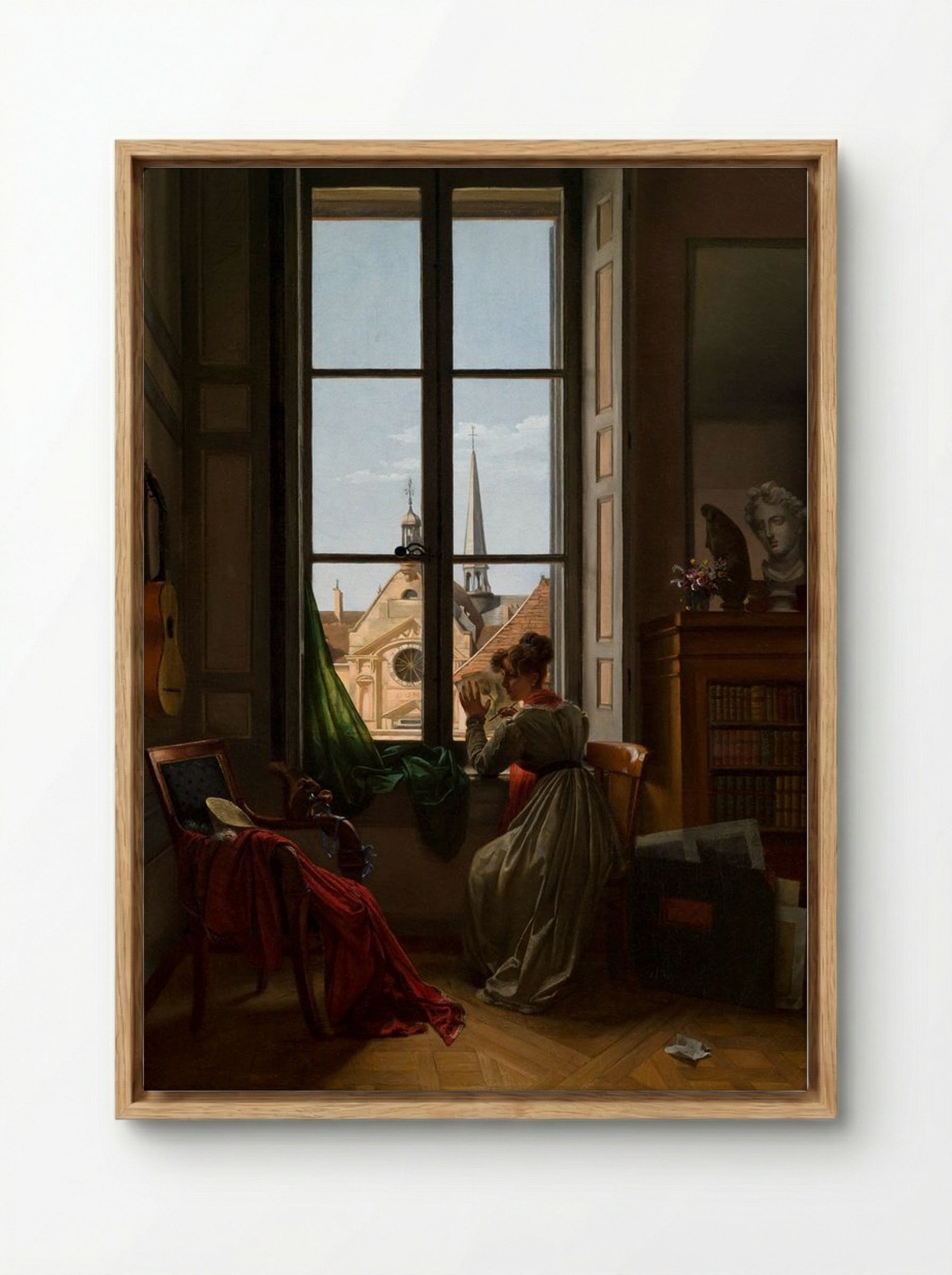 Interior with a Young Woman Drawing - Marie-Denise Villers - Framed Canvas Wood