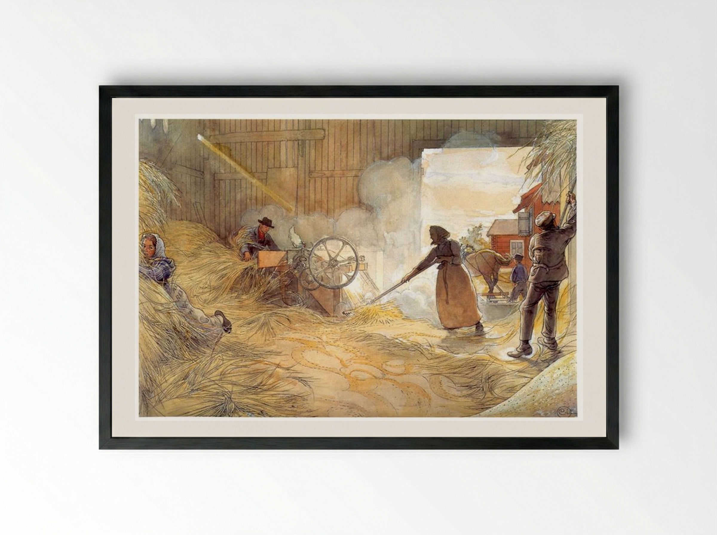 Threshing - Carl Larsson - Framed Print Black