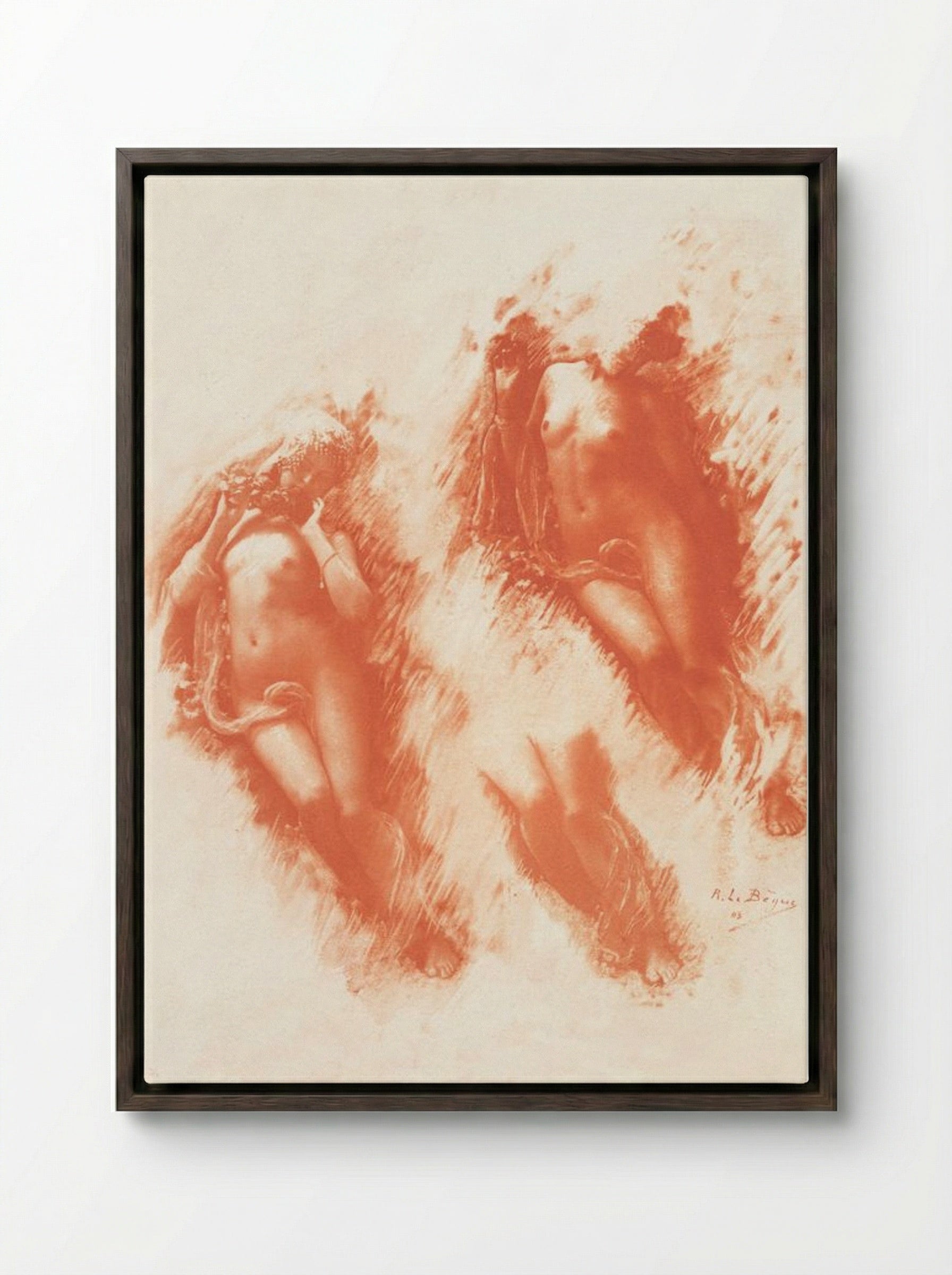 Study of Nude Women (Sanguine Chalk) - René Le Bègue - Framed Canvas Dark Wood