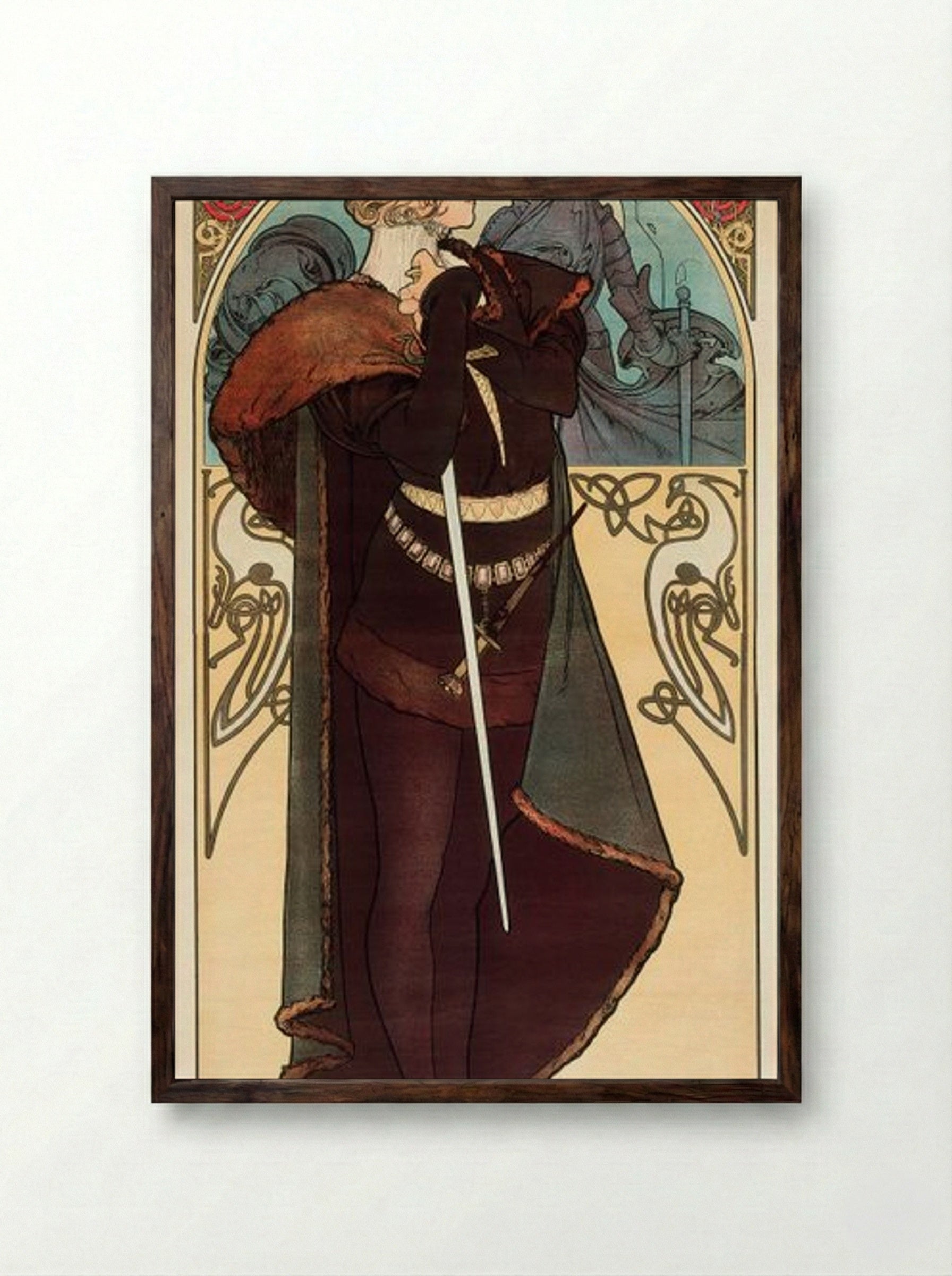 Hamlet, Sarah Bernhardt - Alphonse Mucha - Framed Print Dark Wood