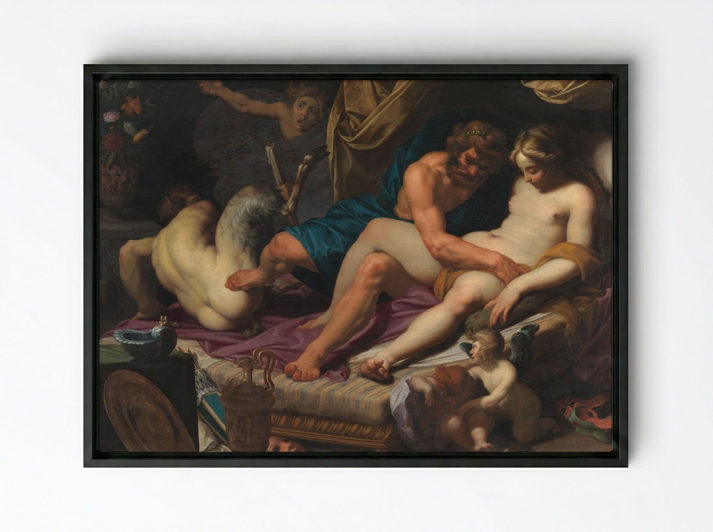 Jupiter and Antiope - Abraham Bloemaert - Framed Canvas Black