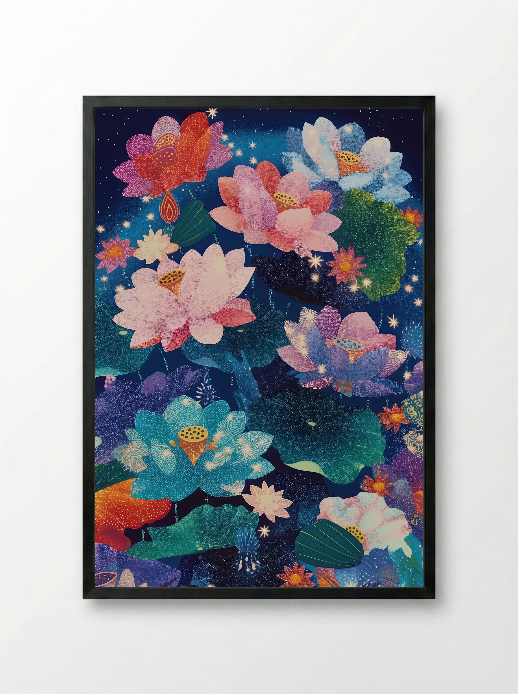 Celestial Bloomscape - Framed Print Black