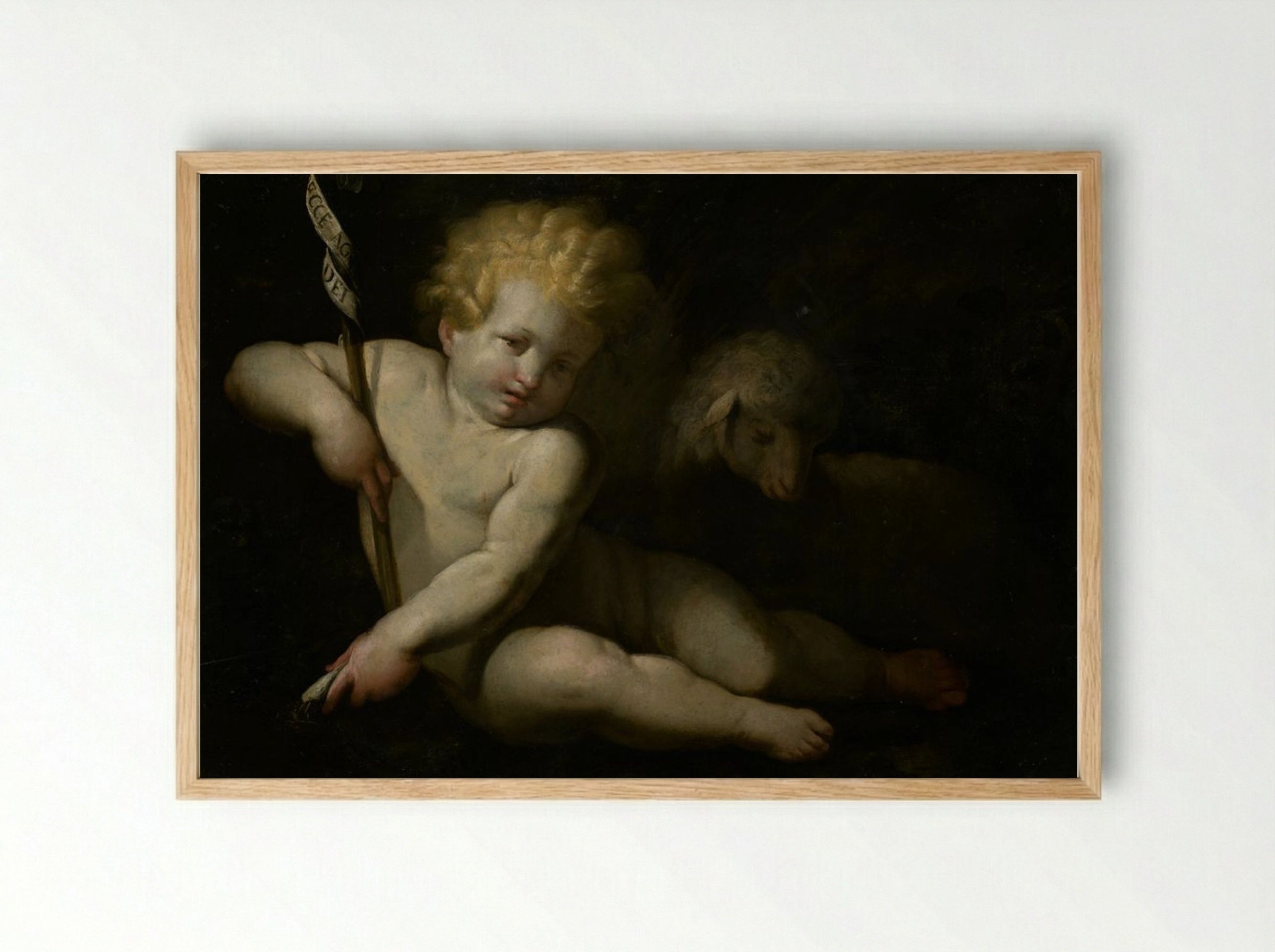 Ecce Agnus Dei (Infant Saint John the Baptist with Lamb) - Bartolomé Esteban Murillo - Framed Print Wood