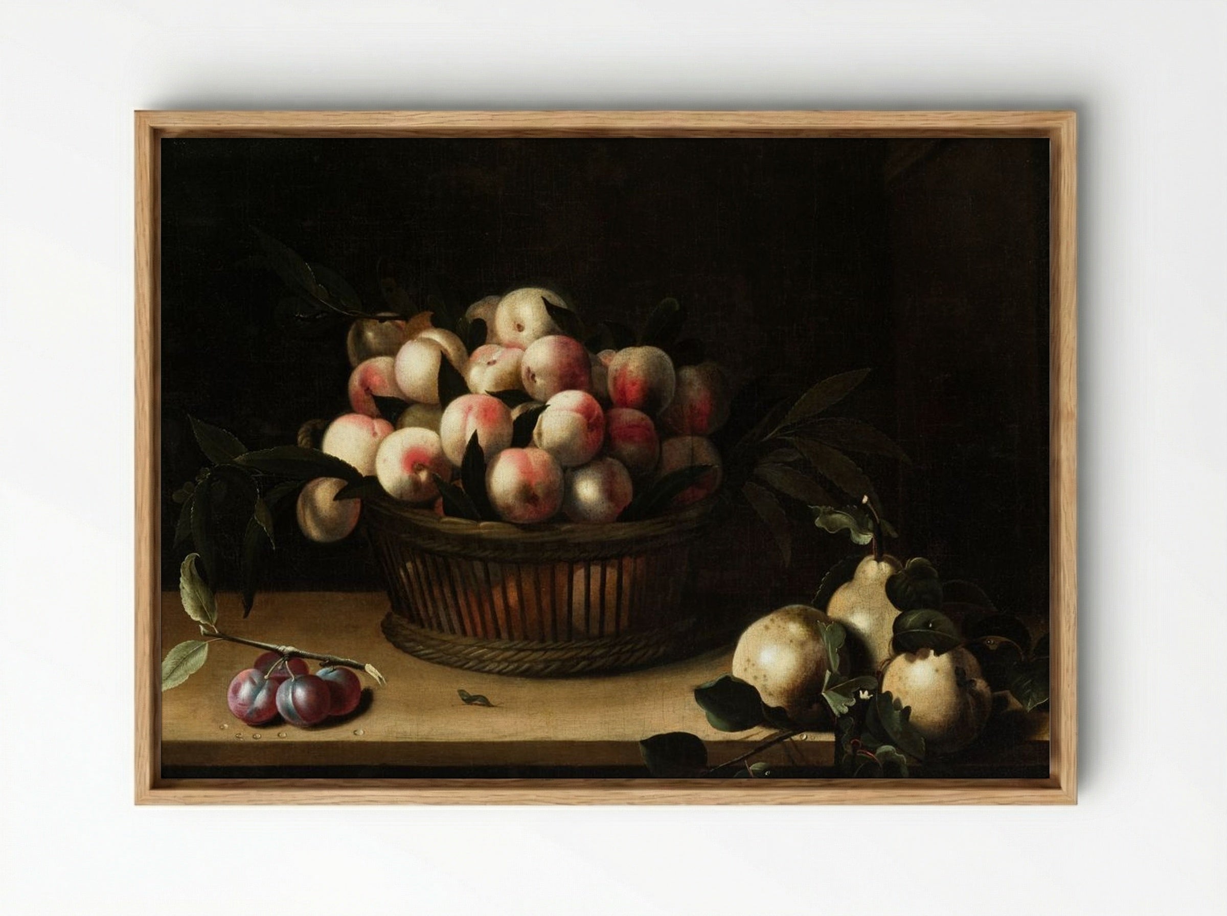 Basket of Peaches with Quinces and Plums - Louise Moillon - Framed Canvas Wood