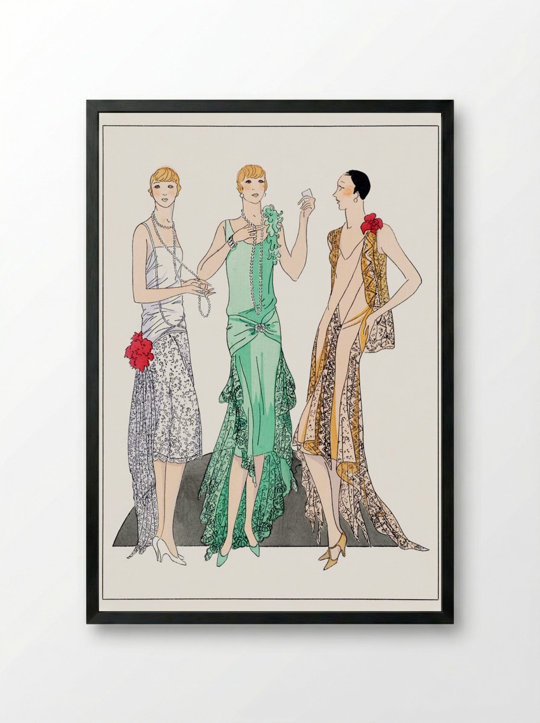 Three Evening Dresses with Lace - V. Racine - Framed Print Black