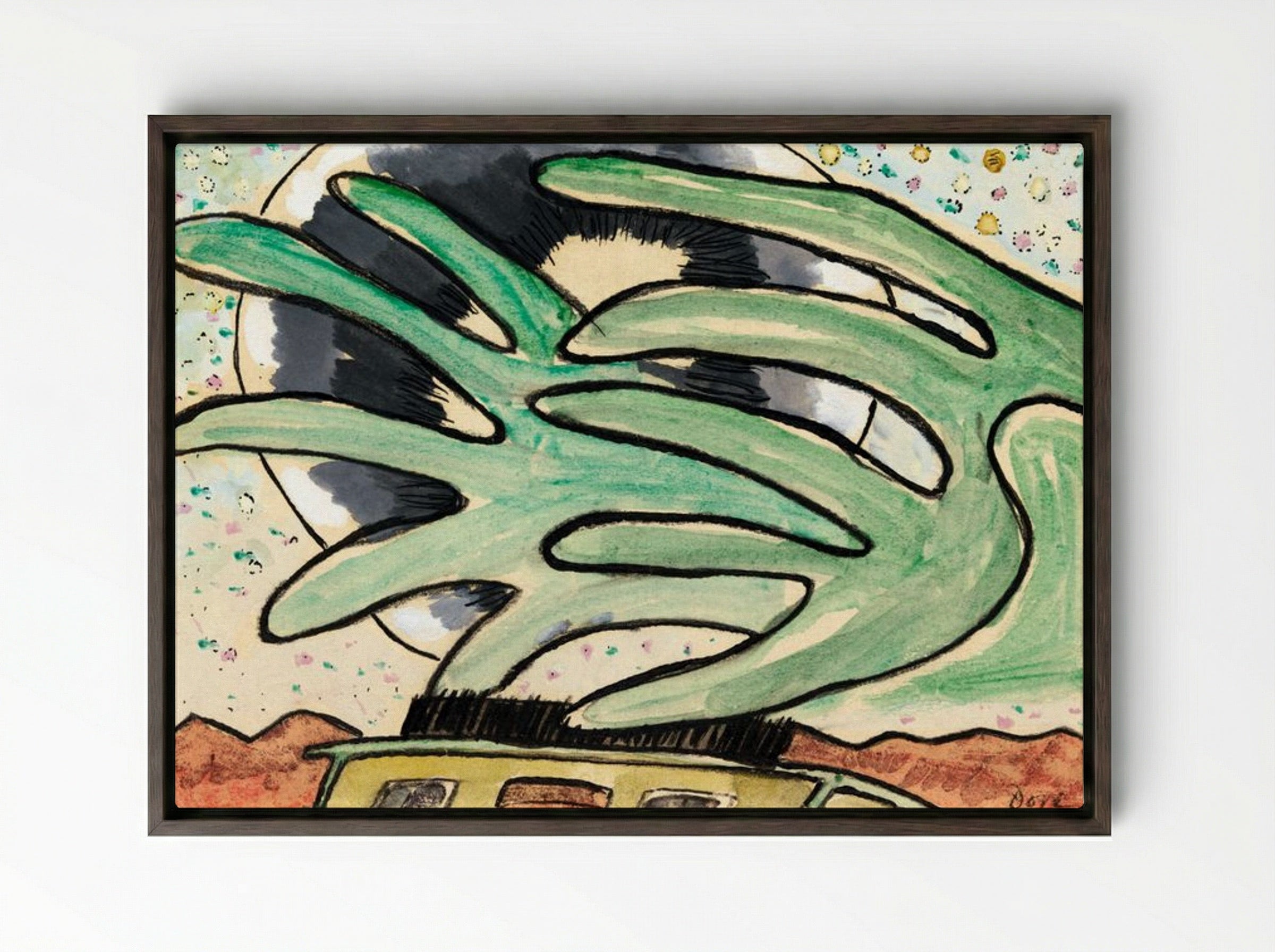 Silver Ball, Barge, and Trees - Arthur Dove - Framed Canvas Dark Wood