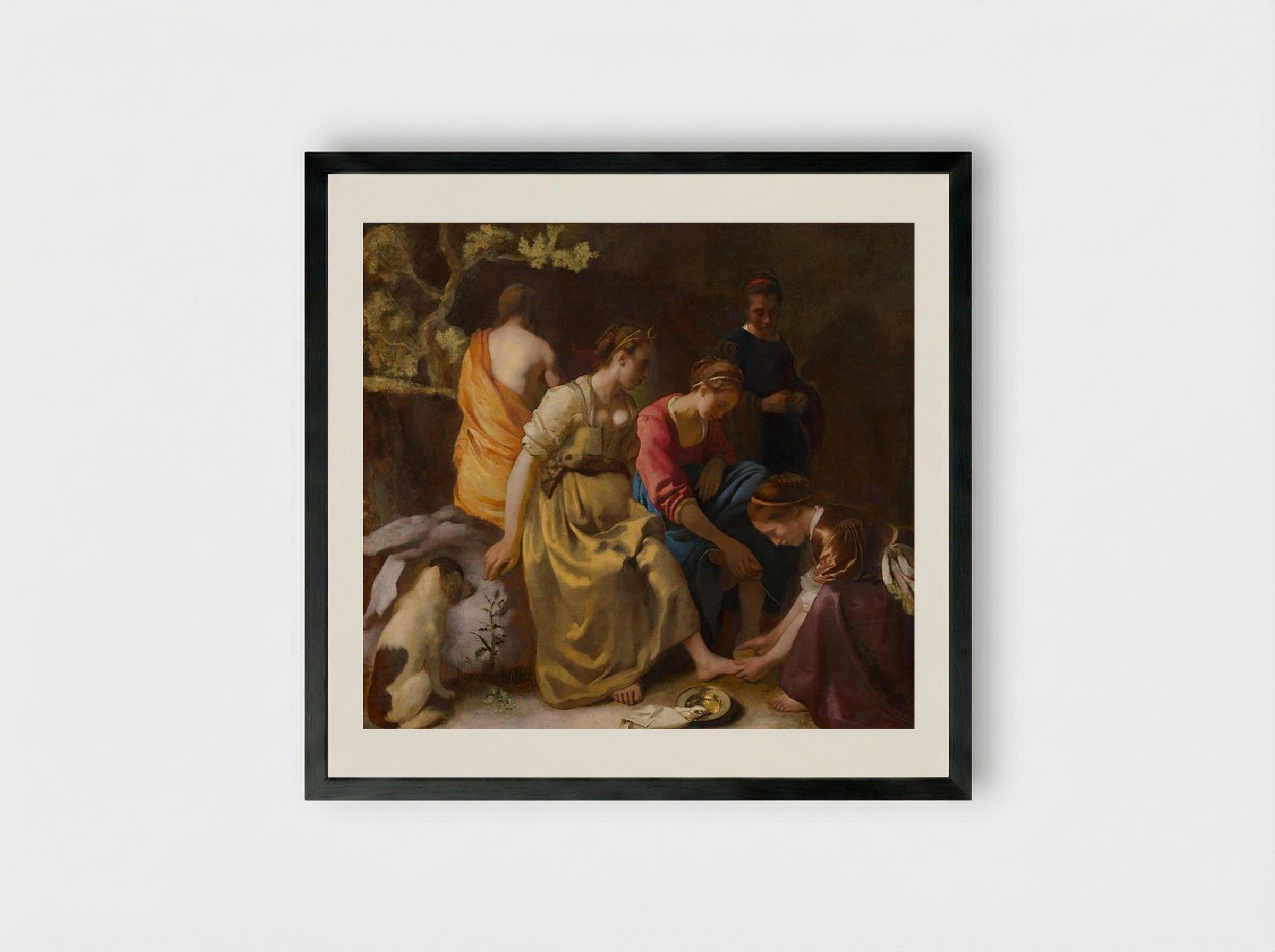 Diana and her Companions - Johannes Vermeer - Framed Print Black