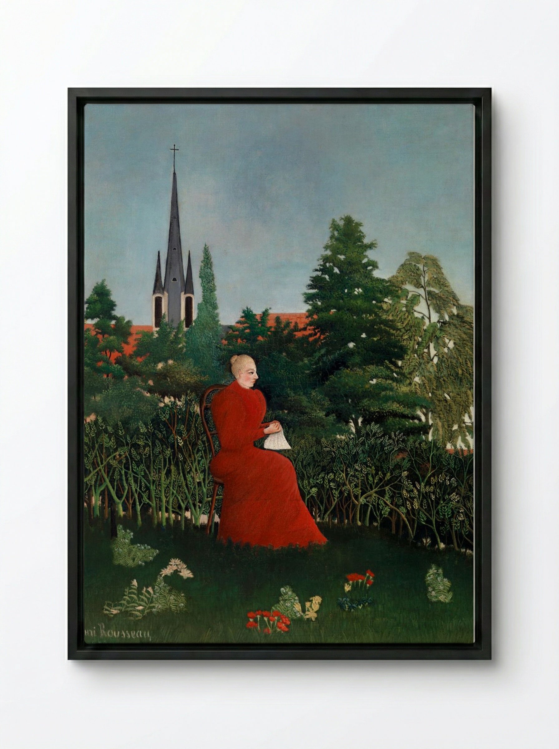 Portrait of a Woman in a Landscape - Henri Rousseau - Framed Canvas Black