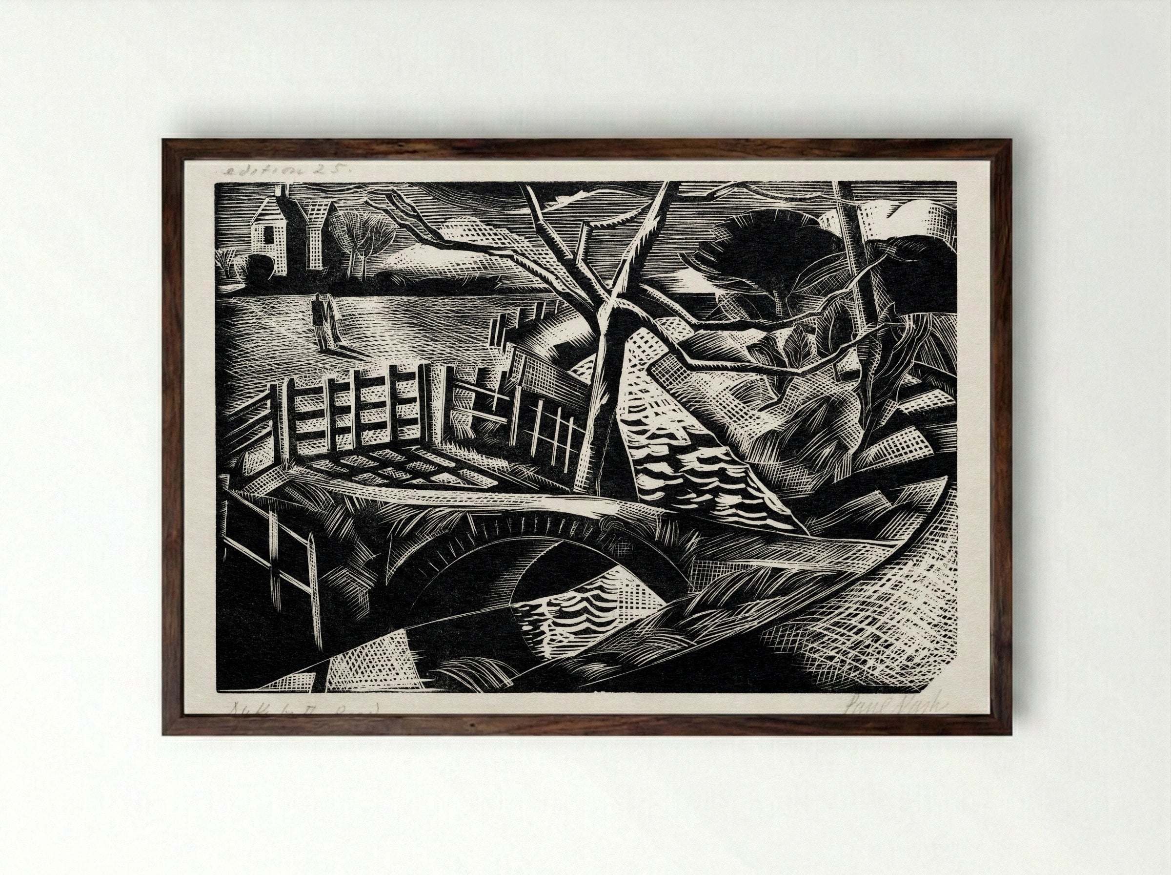 Dyke by the Road - Paul Nash - Framed Print Dark Wood