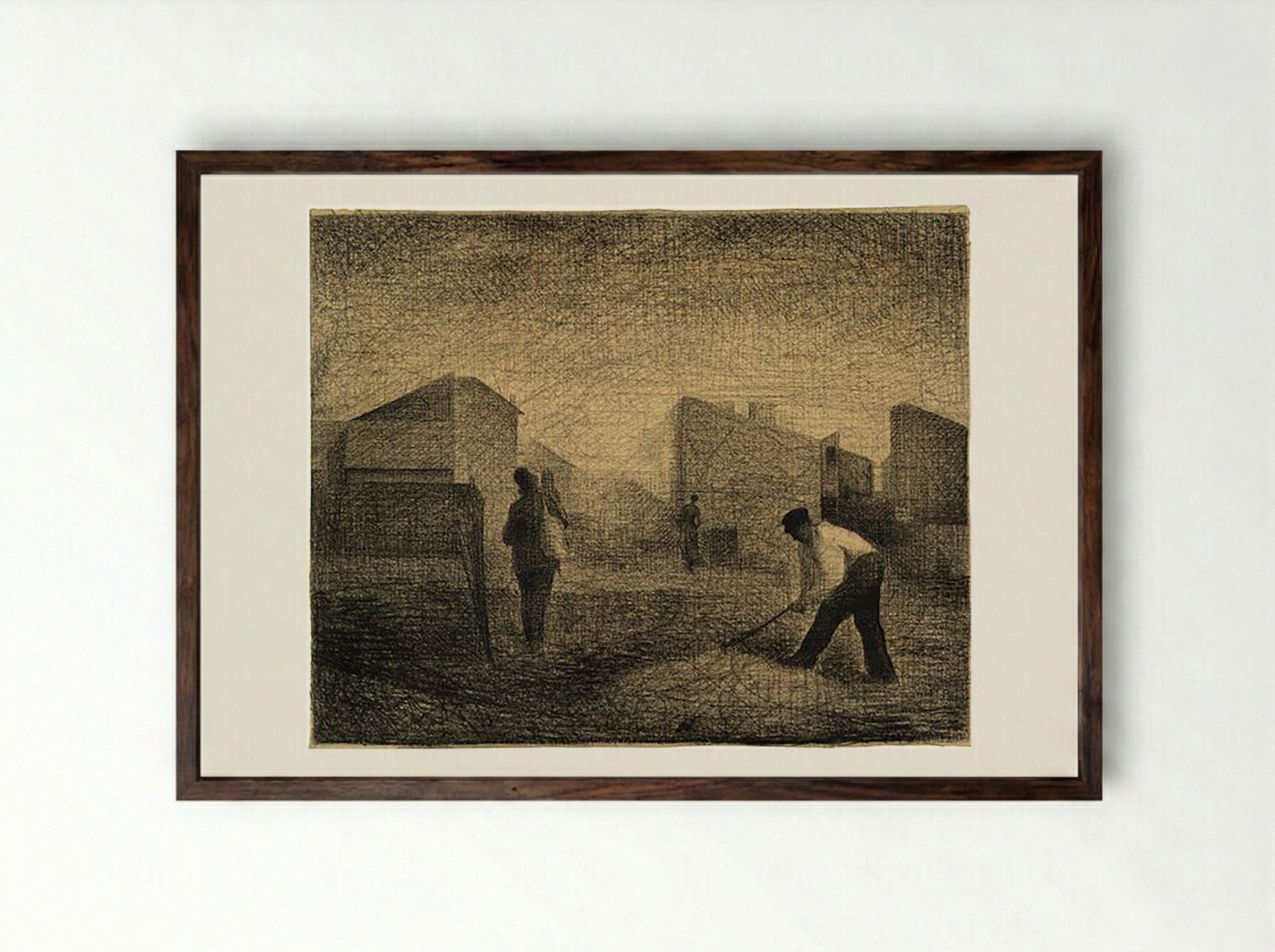 The Stone Breakers - Georges Seurat - Framed Print Dark Wood